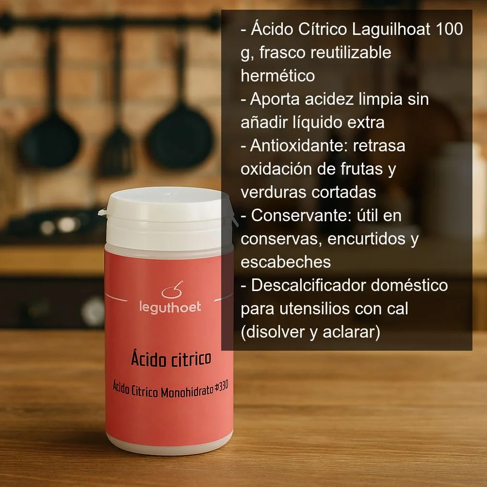 Cocinista Ácido cítrico alimentario 100 g Frasco hermético Reutilizable para Cocina repostería