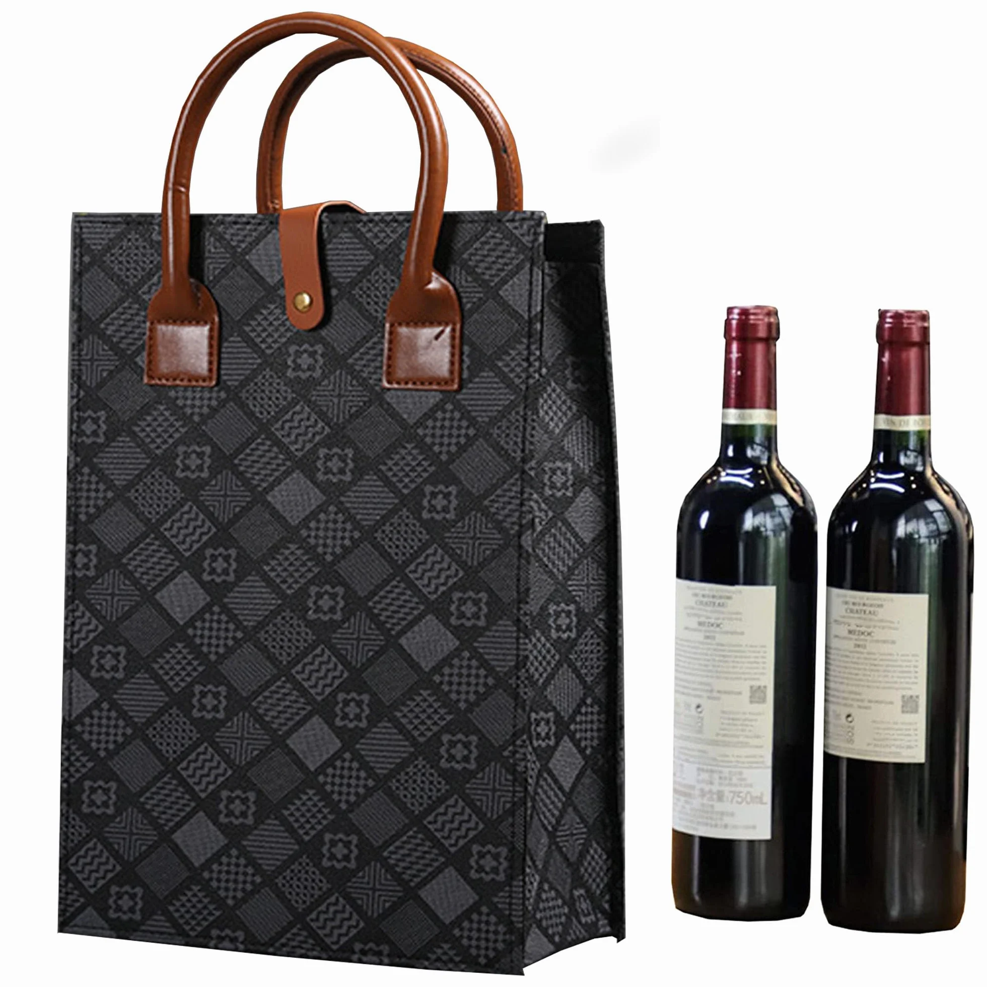 Bottle de Bag 2 Botellas de Cuero para Botellas de Cerveza de Vino Individual para Varias Ocasiones, Viajes Pícnics Fiestas Paquete de Regalo, Navidad, cumpleaños, Aniversario de Boda