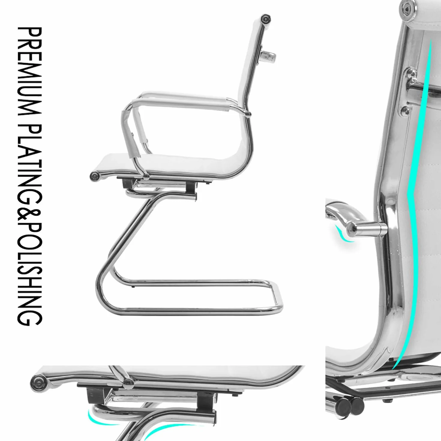 Silla de Oficina de Piel Sintética Wahson, Sillas de Recepción con Apoyabrazos Cromados, Juego de 2 Blanco