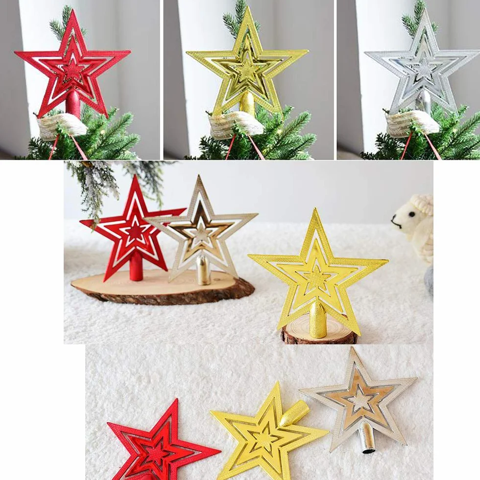 Estrella para árbol de Navidad con Purpurina,Hueco Puntas Estrellas Navideñas,Adornos del Árbol De Navidad (Plata)