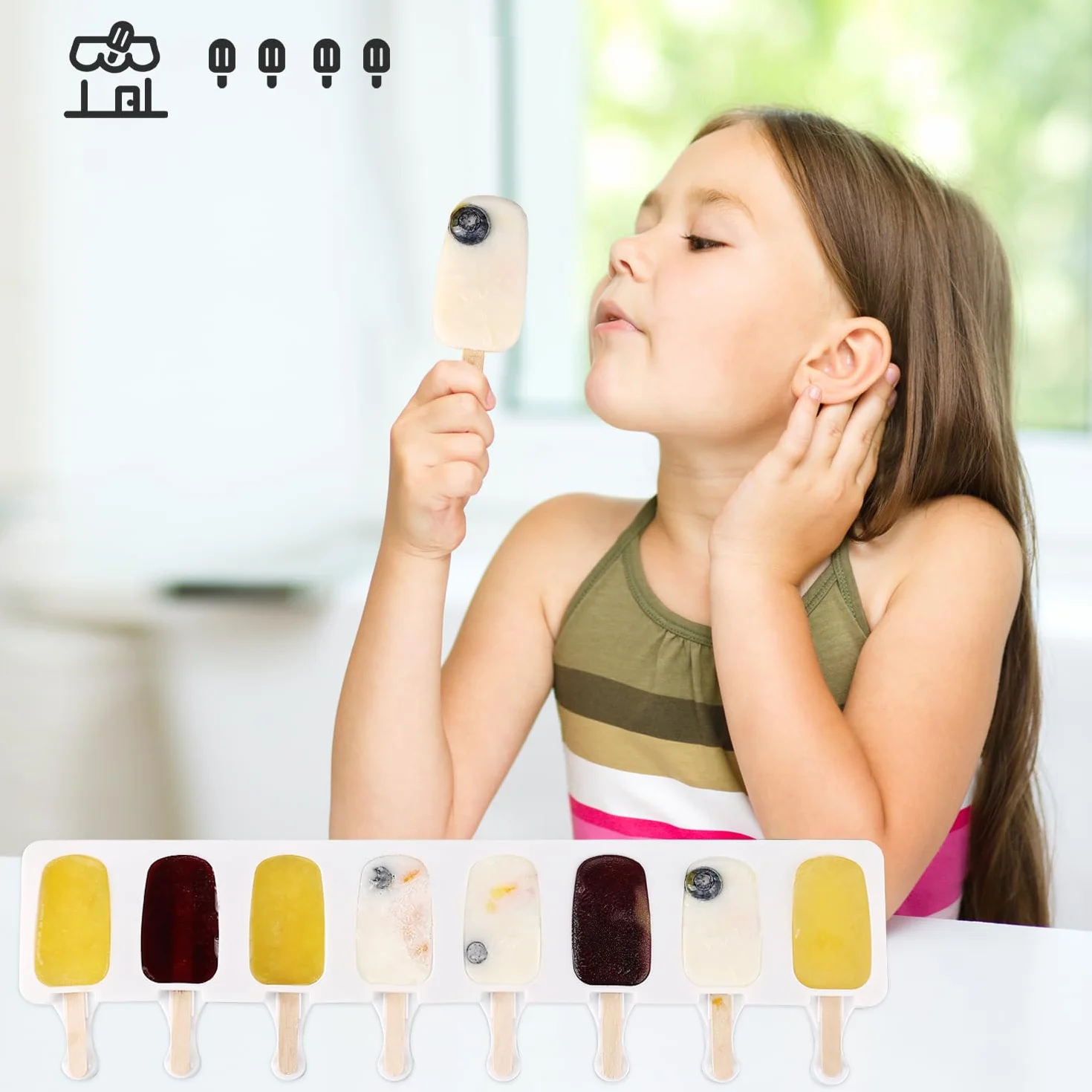Moldes Helado Silicona Magnum Paletas sin BPA 100 Palitos Madera Natural