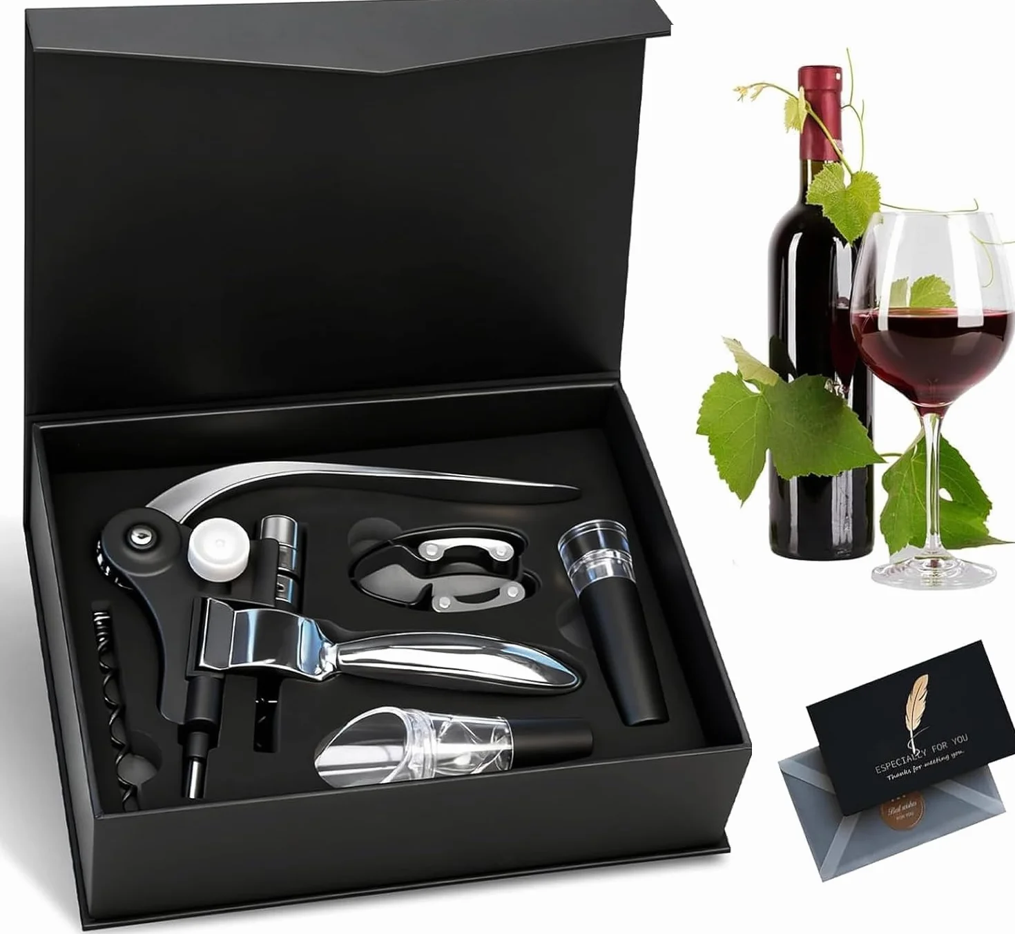 ZUSUZU Sacacorchos Set de Accesorios para Vino 5 Piezas Abridor de Vino de Conejo con Caja Regalo