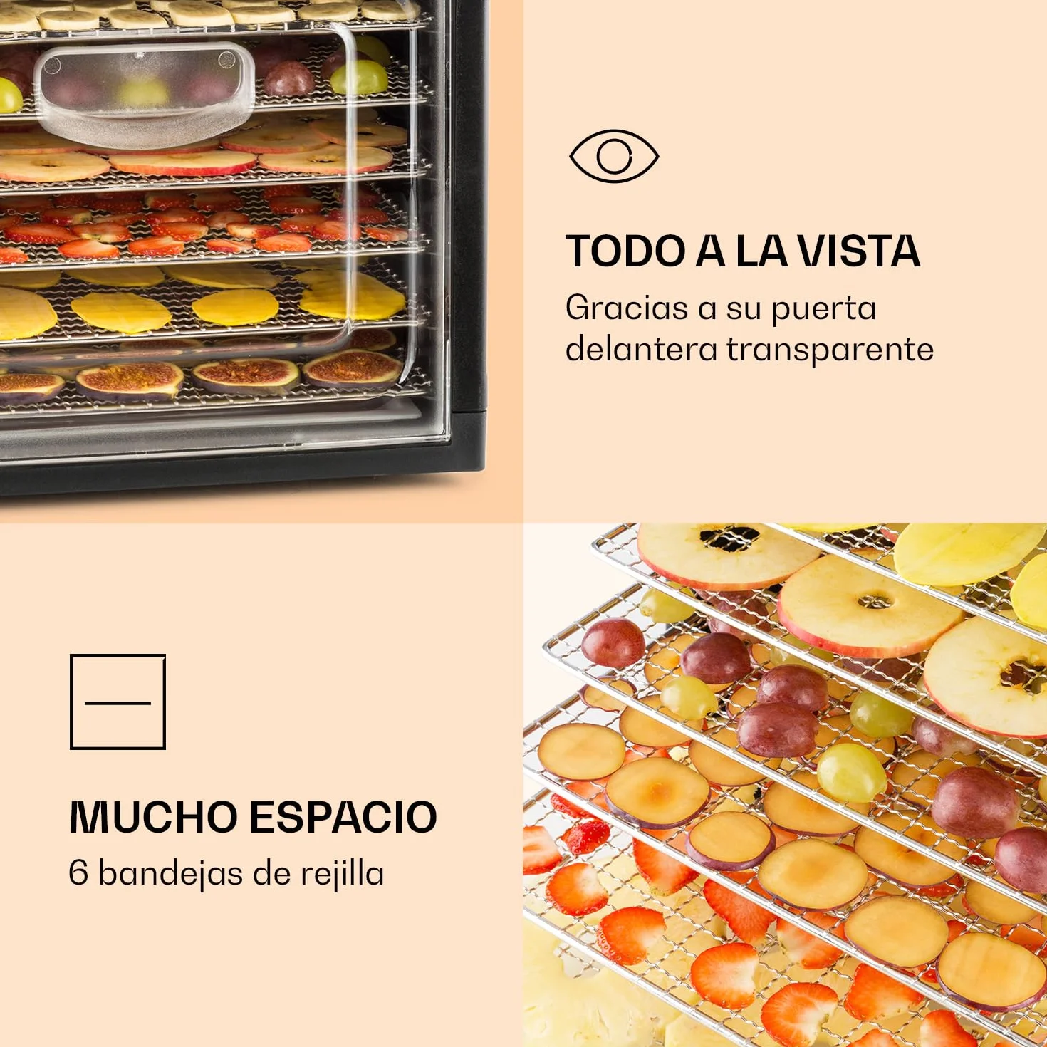 Klarstein Fruit Jerky Plus Deshidratador de alimentos 500W 35-70°C 6 rejillas Negro