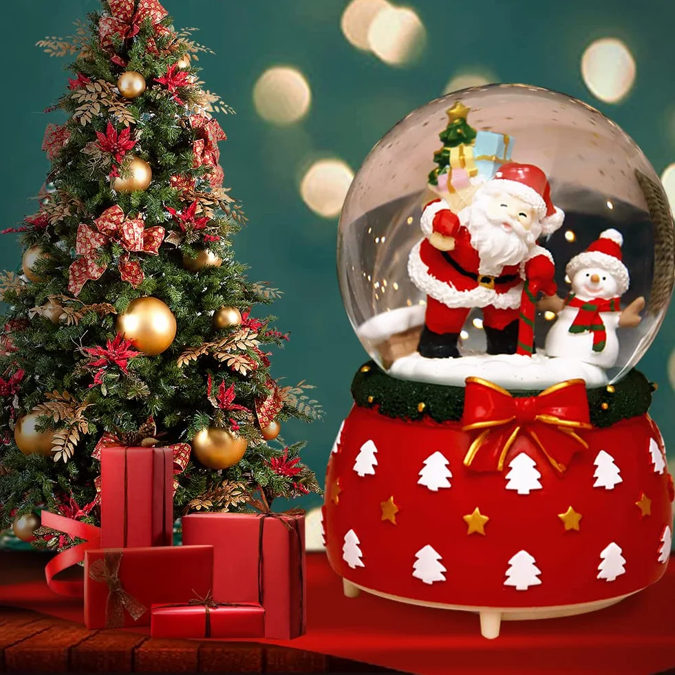 Linternas de Globo de Nieve de Navidad con Purpurina Giratoria Rojo