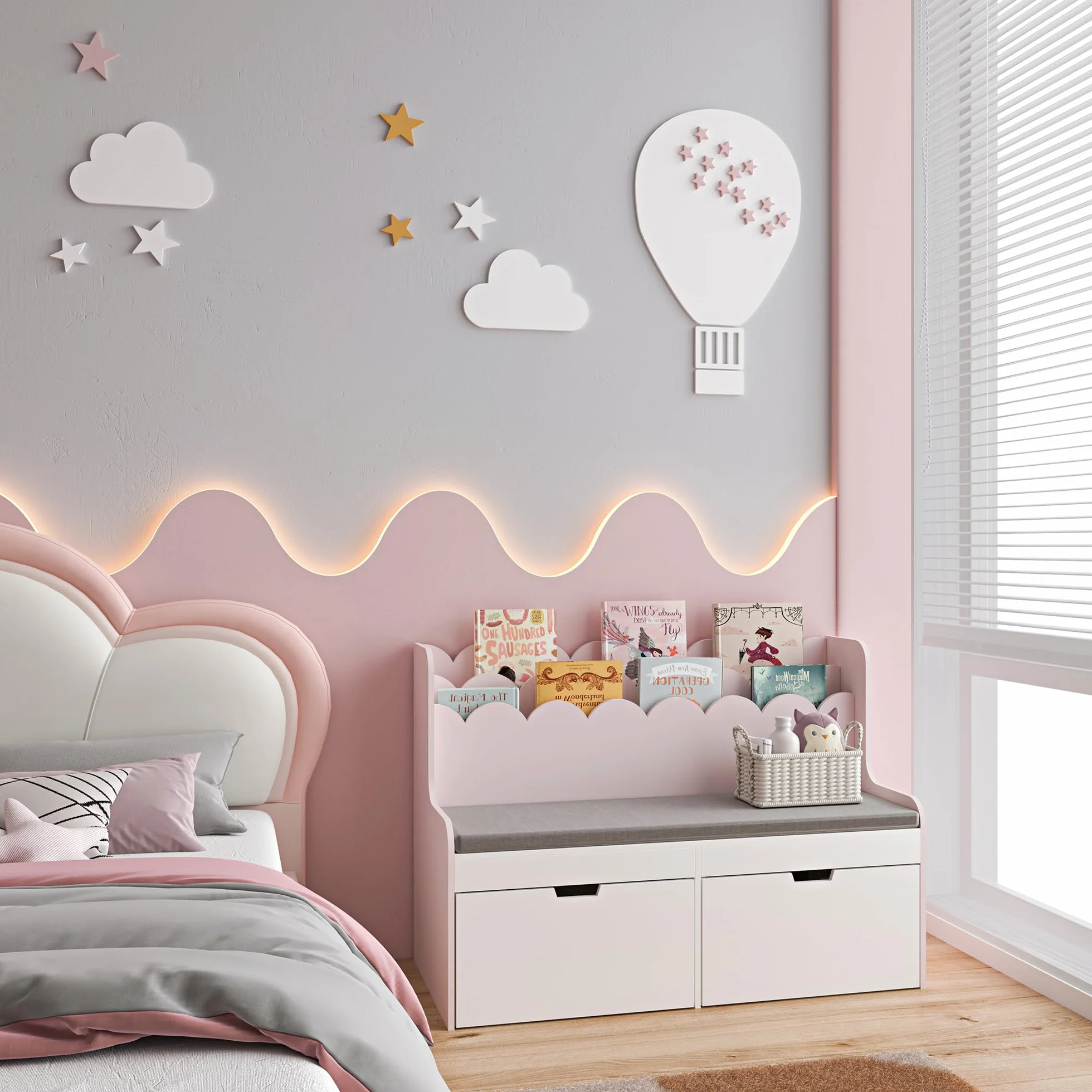 Vestnes Banco Infantil con Cajones Organizador Zapatero para Niños Cojín 100 x 45 x 70 cm Rosa/Blanco