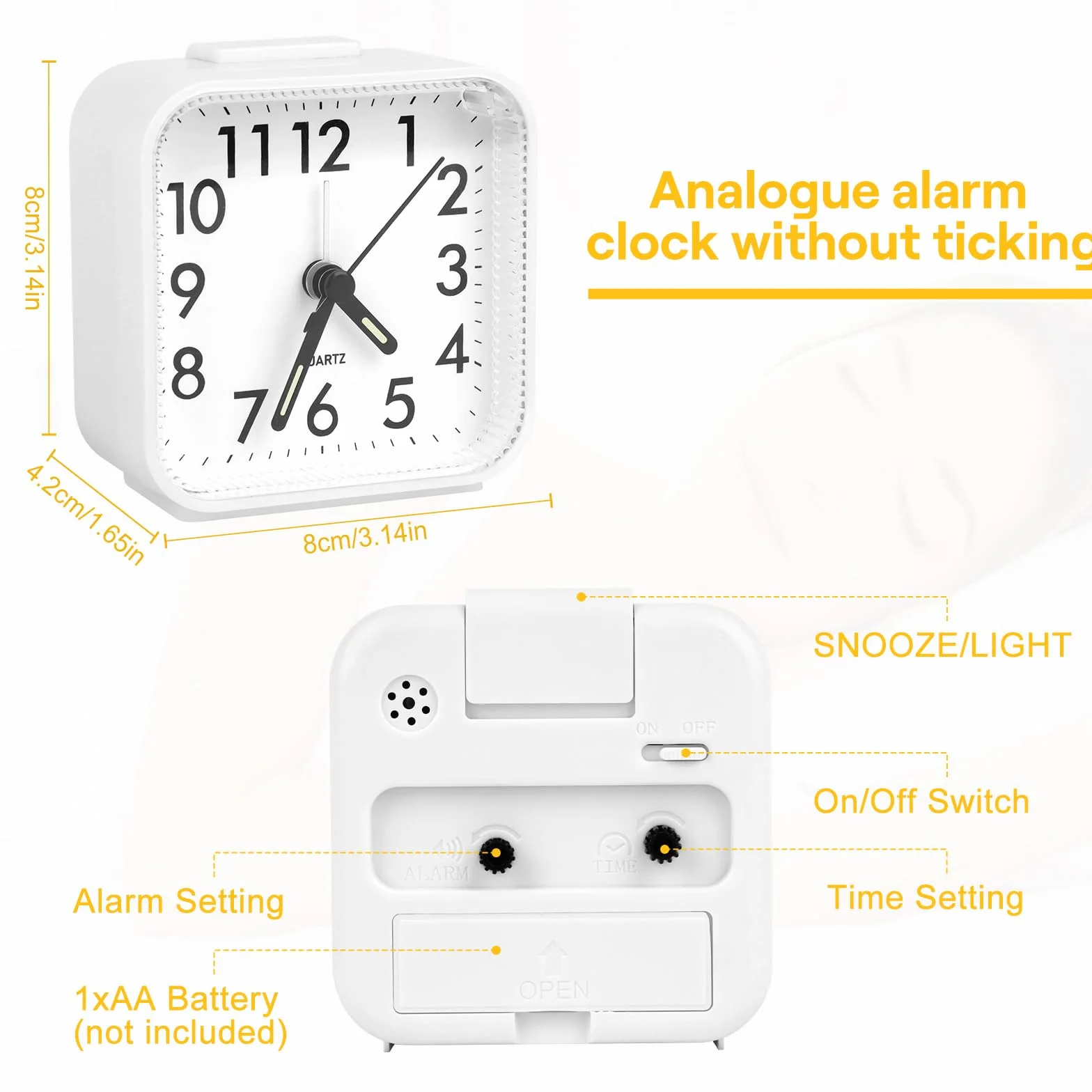 Despertador, Reloj Despertador con Luz Nocturna Función de Repetición, Silencioso Reloj de Mesa de Viaje, Reloj Despertador Analogico para Dormitorio, Oficina, Viajes