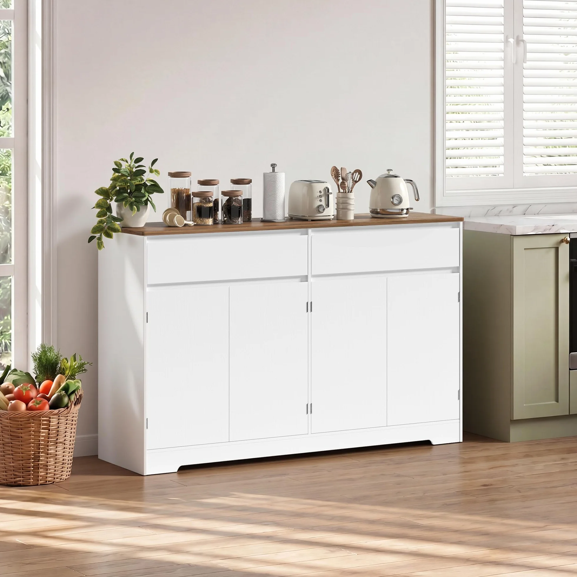 Xbro Aparador de Cocina, Mueble Auxiliar de Almacenaje con Cajón, para Cocina, Salón y Comedor, de Estilo Moderno, 140×40×89 cm