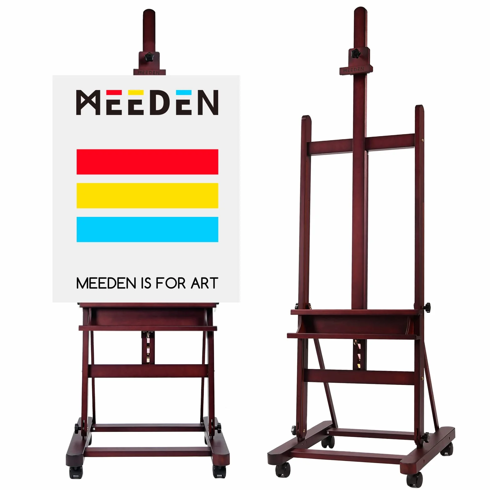 MEEDEN Caballete grande para artistas de estudio, capacidad para máximo lienzo de 48 pulgadas, caballete de madera de haya maciza con marco en H con bandeja de almacenamiento grande, soporte ajustable