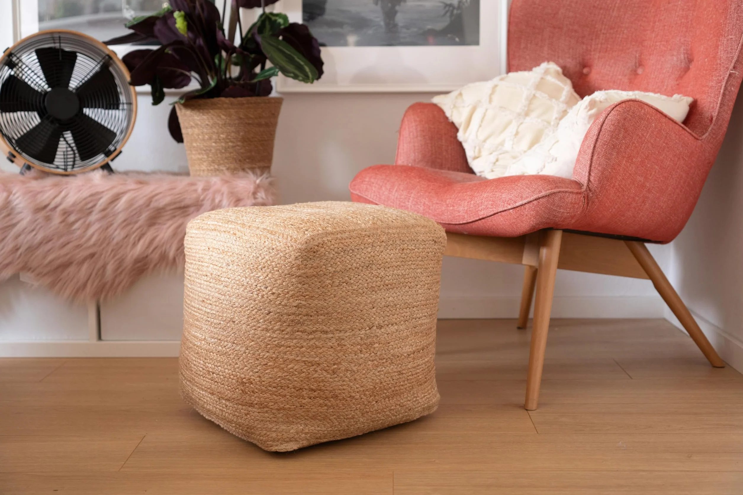 Decorasian Puf Reposapiés trenzado de yute estilo bohemio Cubo