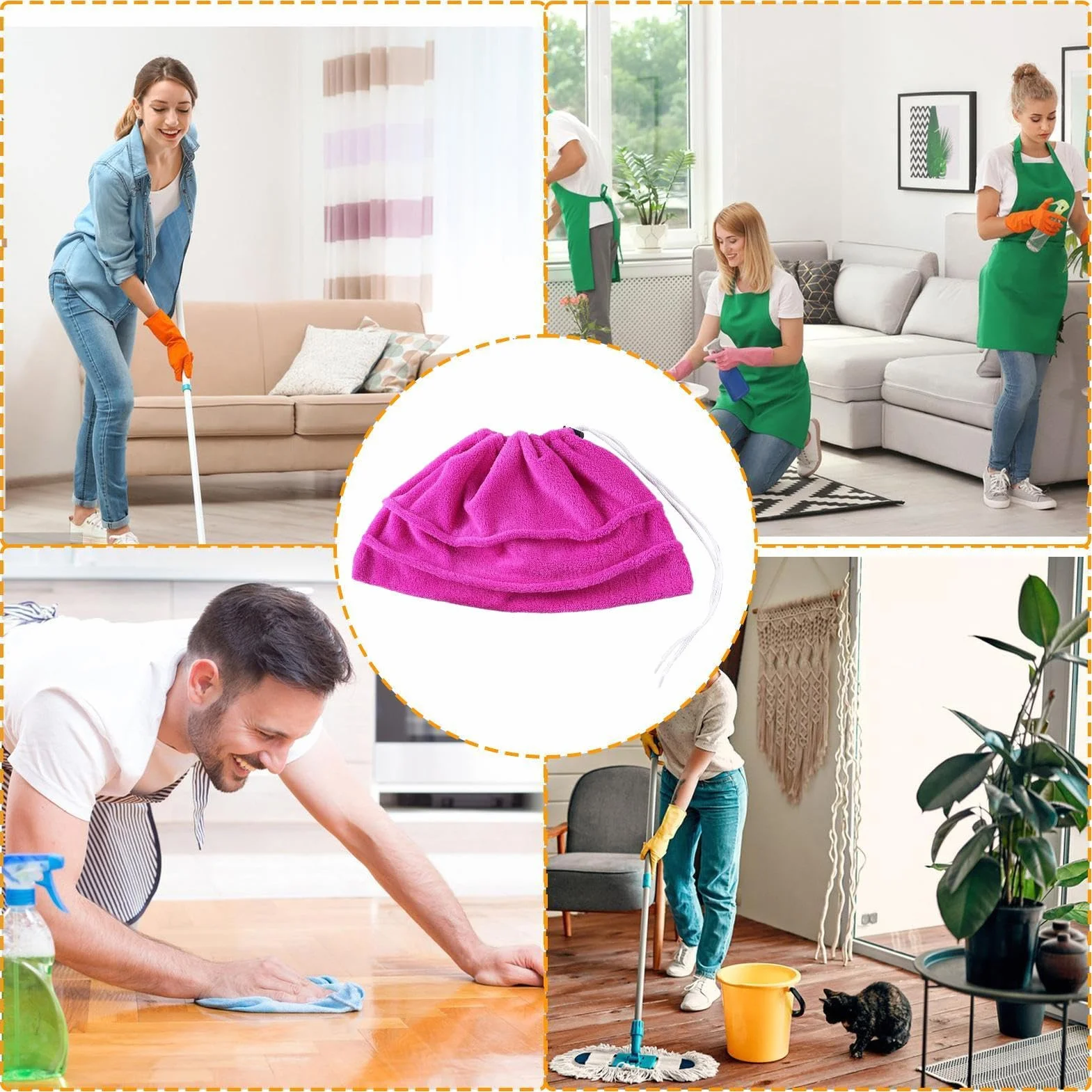 Funda para Escoba de Tela Barredora Reutilizable de Microfibra Ajustable Lavable