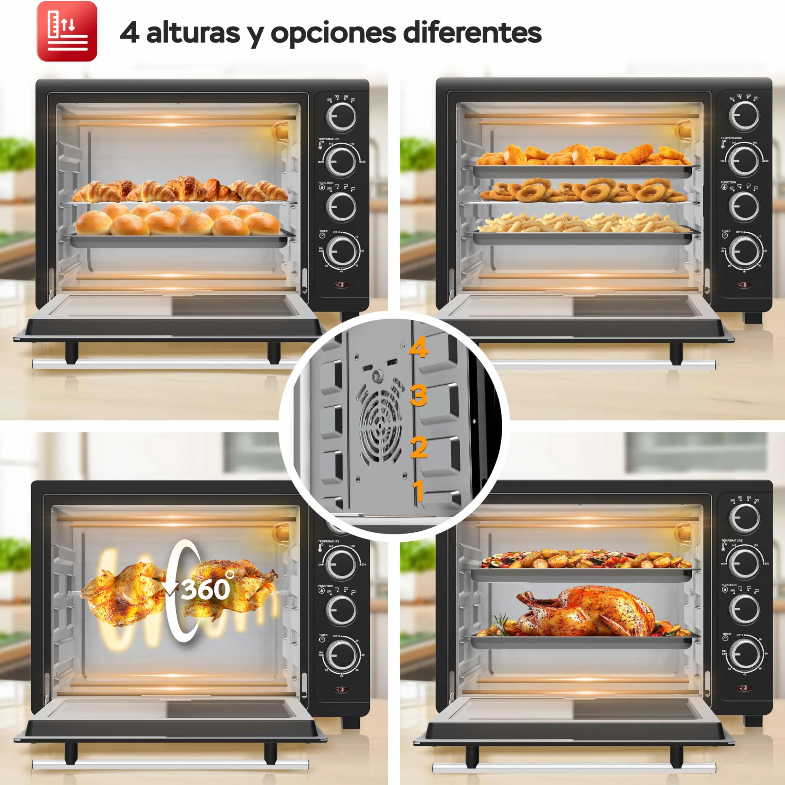 TurboTronic Horno de Convección 35L 1600W con Asador Giratorio, Sobremesa Compacto, 2 Bandejas