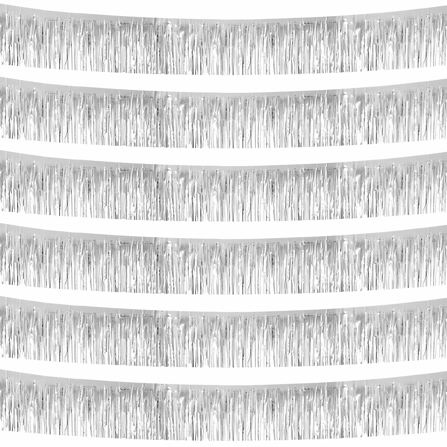 Juego de 6 cortinas de oropel con purpurina, 30 cm x 3 m, guirnalda de flecos, decoración colgante para fiestas, carnaval, cumpleaños, bodas, festivales (plata)