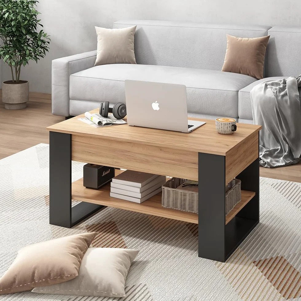 Vicco Mesa Baja Lifto, Roble/Antracita, 92 x 51 cm con función de elevación, con Tablero de Mesa Ajustable en Altura y Estructura Base Estable