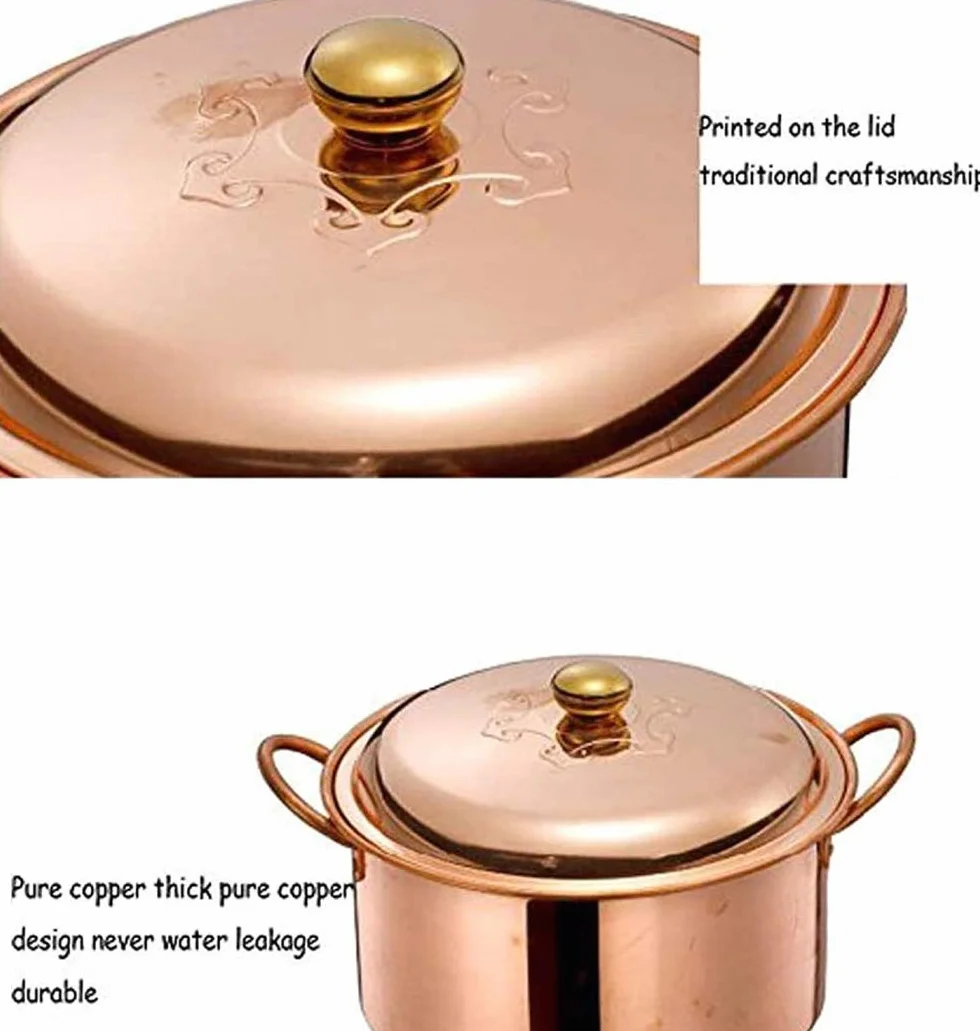Olla de Sopa y Estofado de Cobre Hecha a Mano - Cazuela Profunda Para Estufa de Gas - 26cm