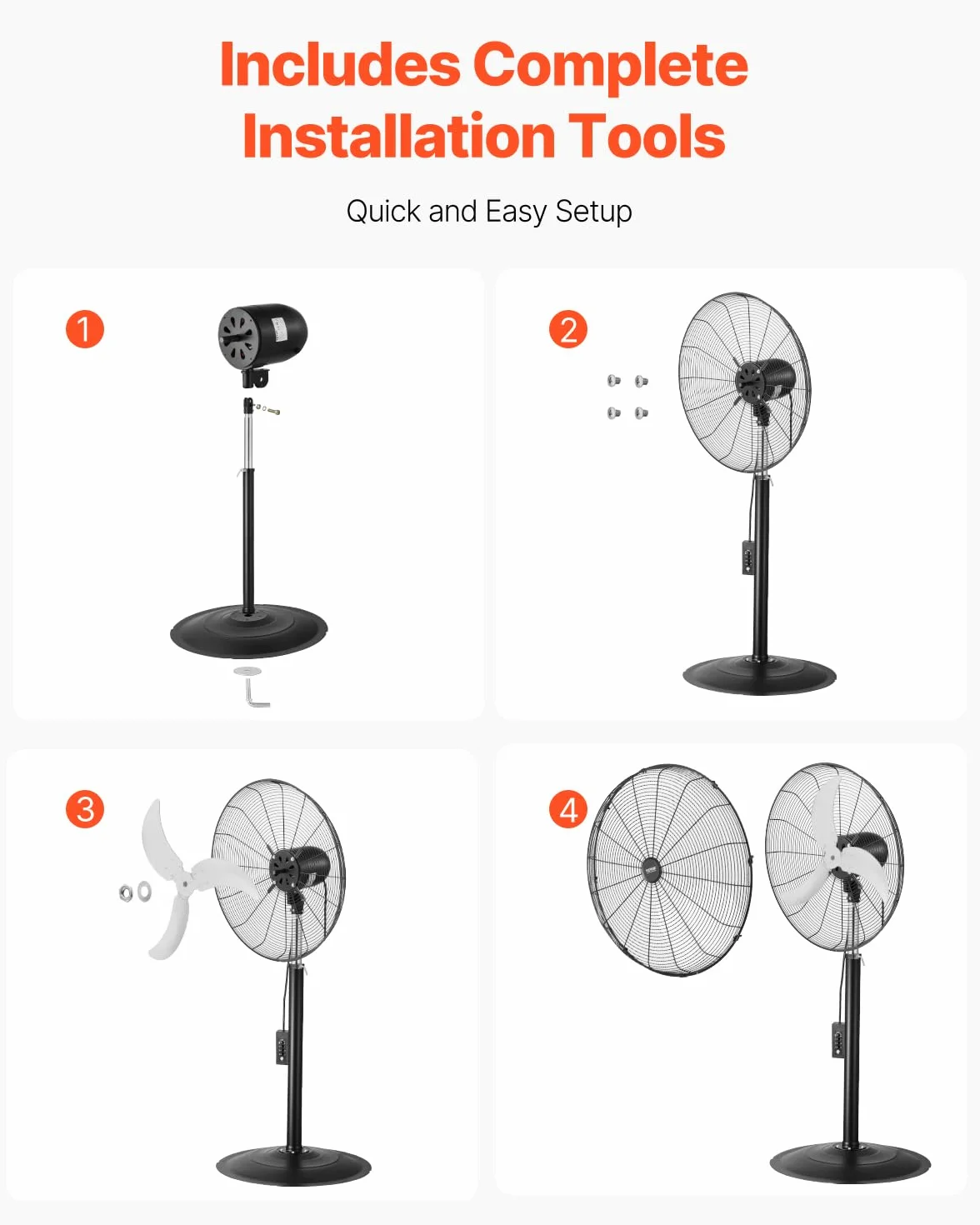 VEVOR Ventilador Oscilante de Pedestal 67 cm, Altura Ajustable de 131 a 193 cm Ventilador de Pie 3 Velocidades de Alta Potencia, para Sala de Estar, Hogar, Oficina, Negro, 670 x 600 x 1930 mm