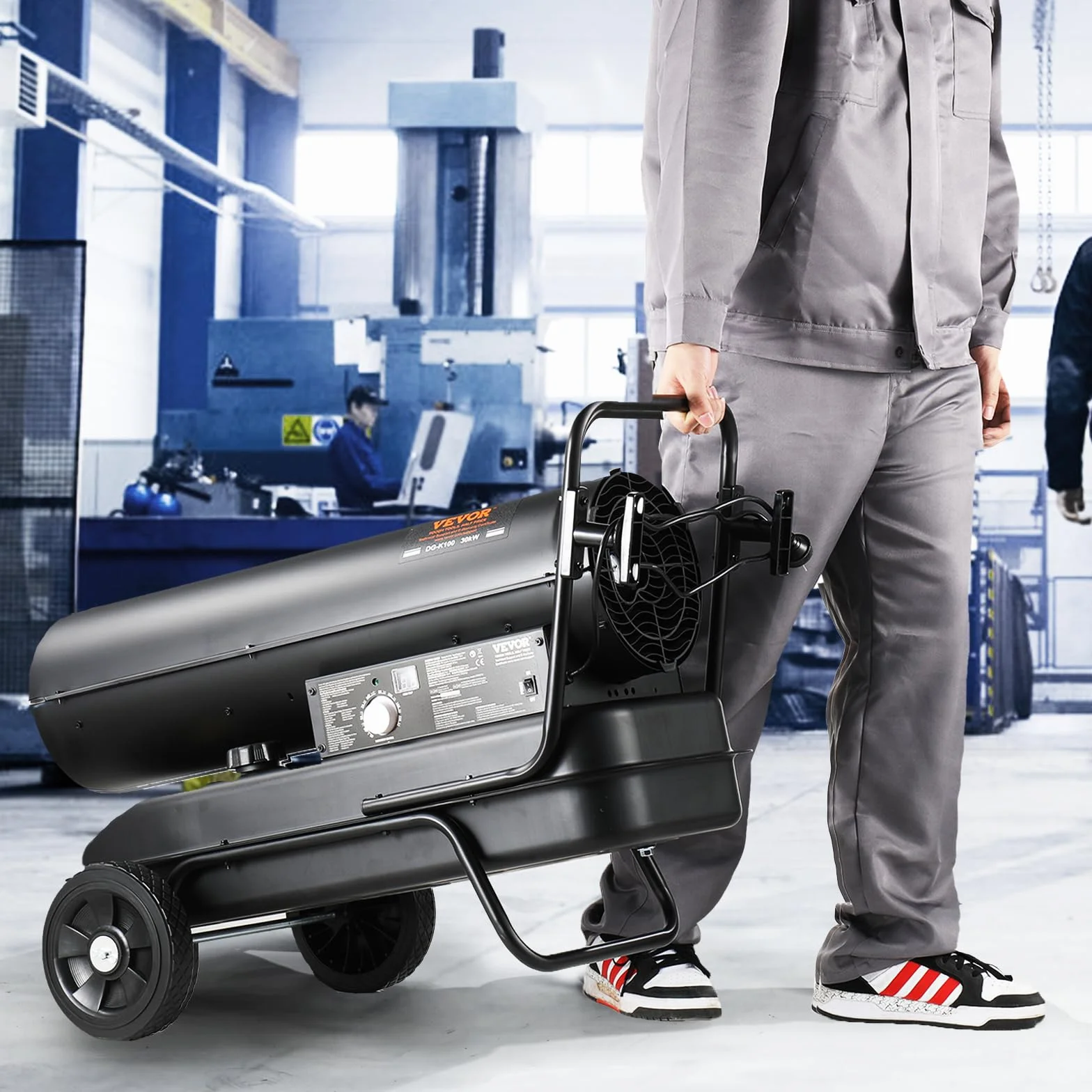 VEVOR Calentador de Aire Forzado a Queroseno/Diésel, 100 000 BTU, Portátil con Control de Termostato, Tanque de 38 L, para el Hogar, el Lugar de Trabajo, la Industria, Negro, 915 x 475 x 600 mm