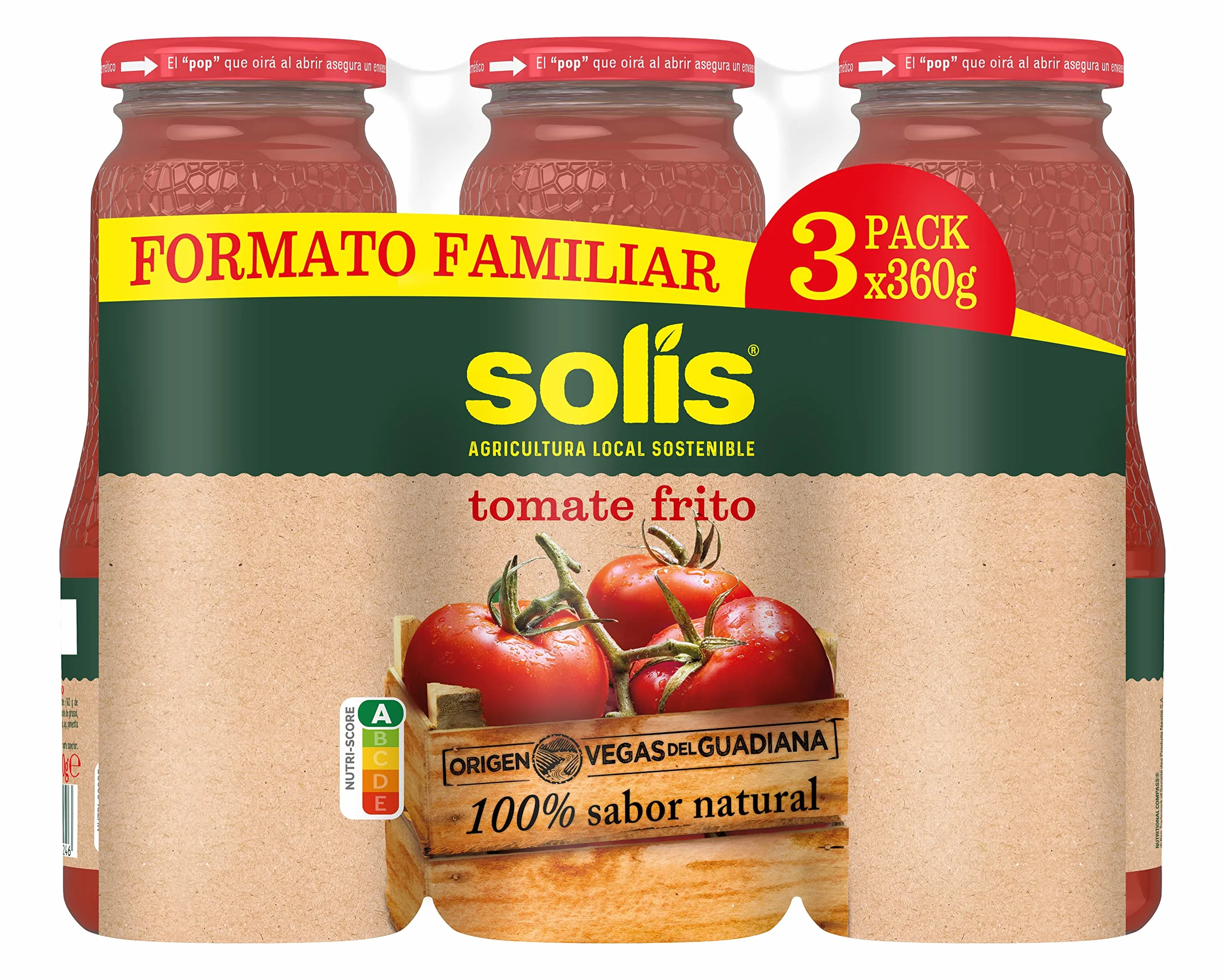 SOLÍS Tomate Frito Clásico Tripack 3 x 360g Frasco Cristal Sin Gluten