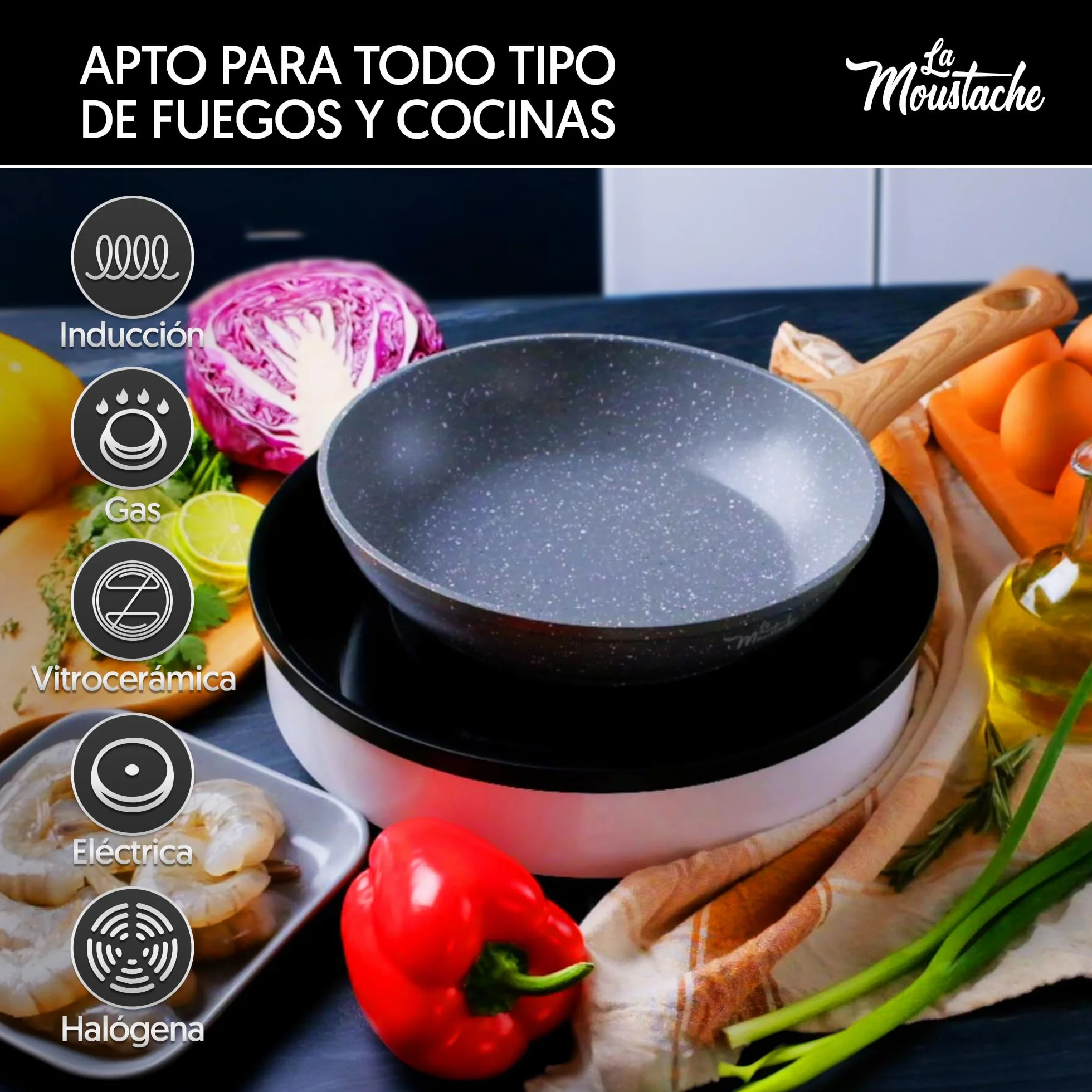 La Moustache Set de Sartenes 20/24/28 cm Antiadherente Apto para Inducción Batería de Cocina Profesional Aluminio