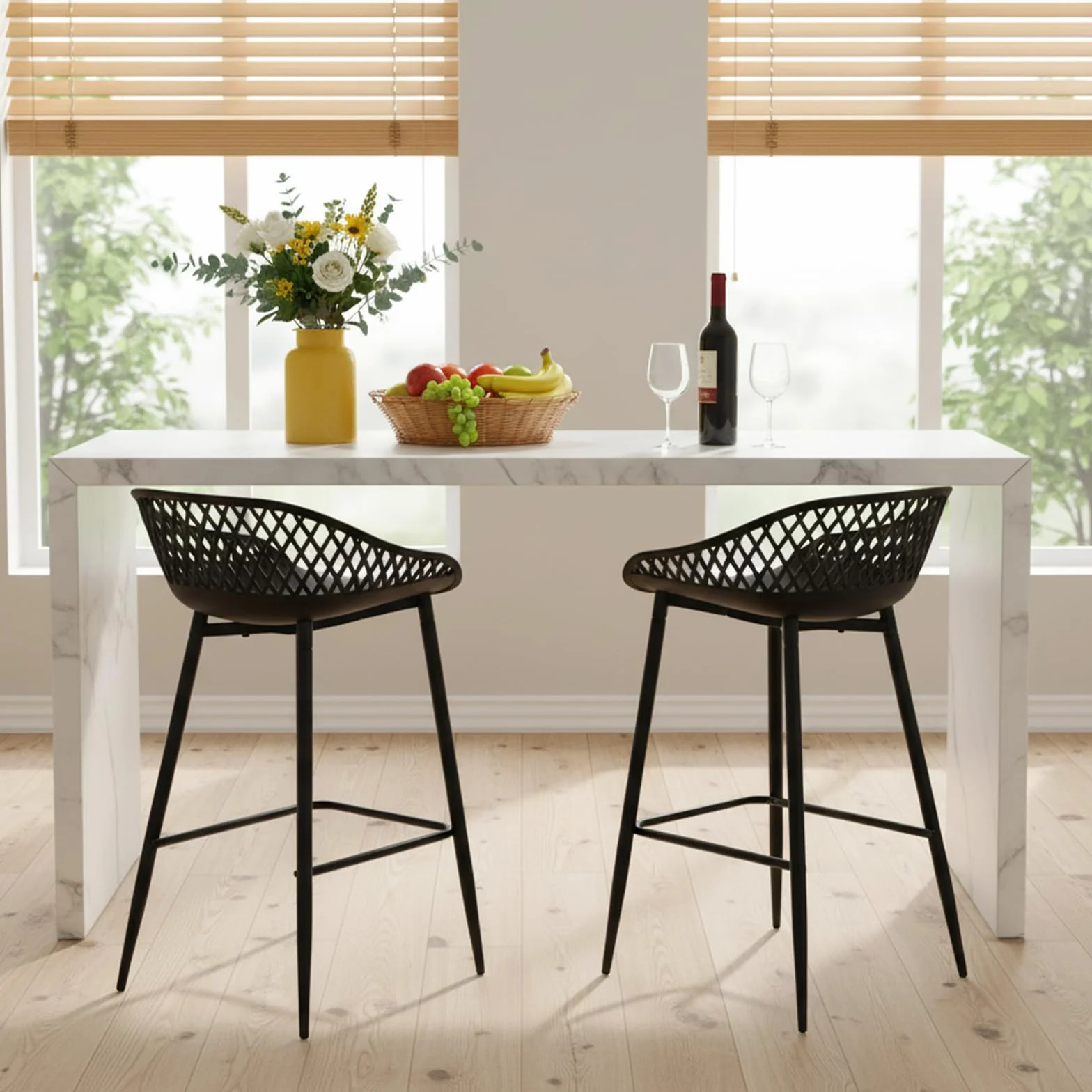 buybyroom Taburetes Altos de Cocina, Juego de 4 Taburetes de Bar con Respaldo, Sillas Altas de Cocina Modernas para Isla de Cocina, Bar o Restaurante, Patas de Metal, Negro