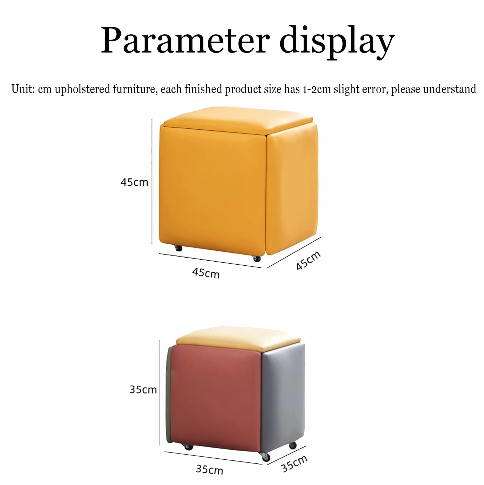 Silla De Cubo Anidada 5 En 1, Taburetes Apilables Cuadrados PU Sintético con Ruedas, Gris 45CM