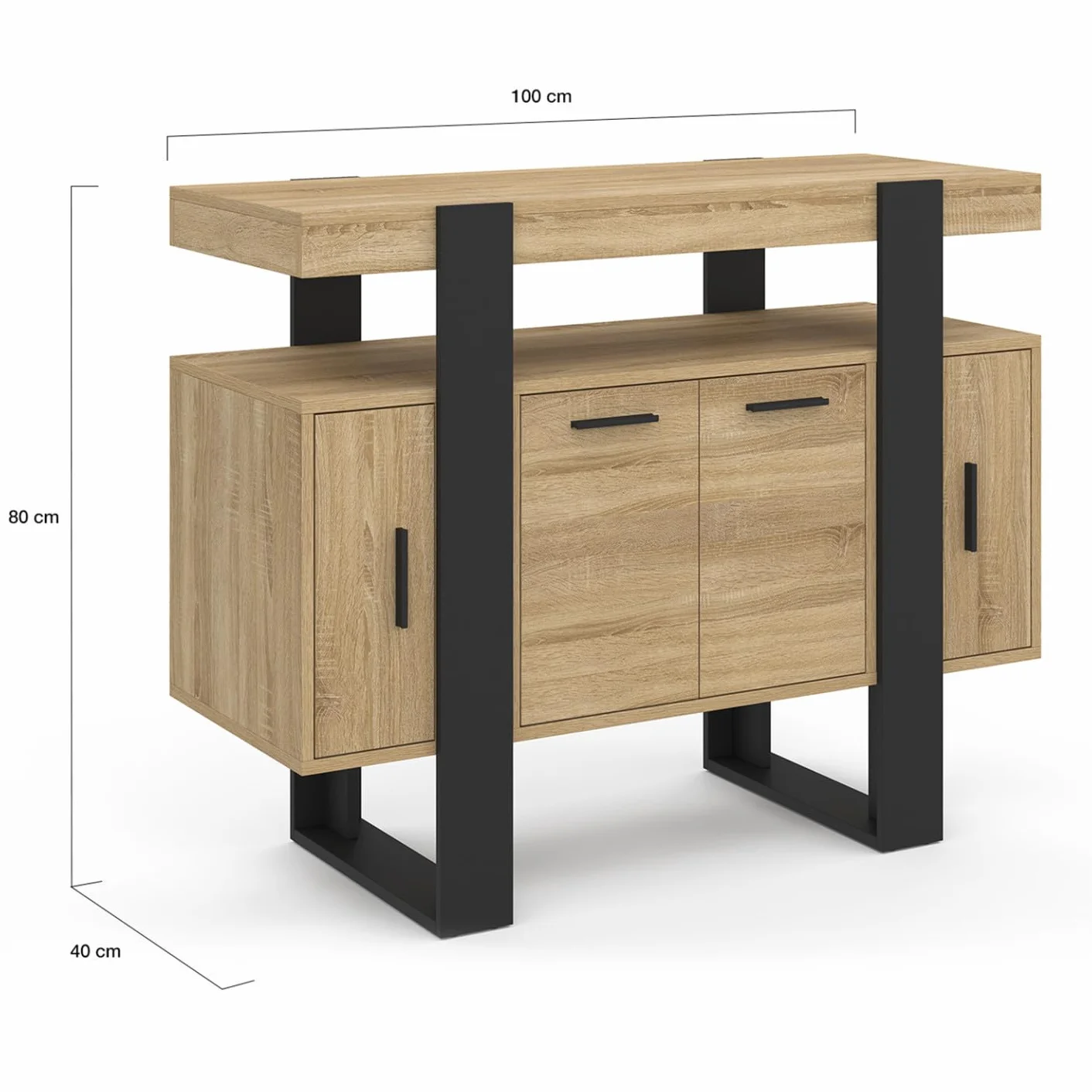 IDMarket Phoenix - Armario Aparador (100 cm, 4 puertas, madera y negro), color negro