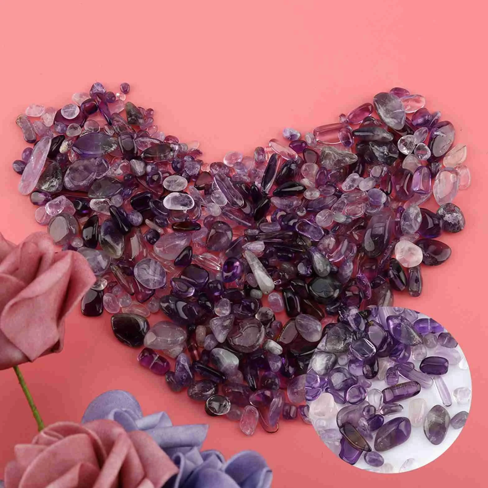 Chips de Piedra Caído, Pequeña Roca de Cuarzo de Cristal de Forma Irregular Chips Caído de Piedra Triturada de Grava de Acuario para Jardín de Peces Decoración Mapas Flores (Cristal púrpura)