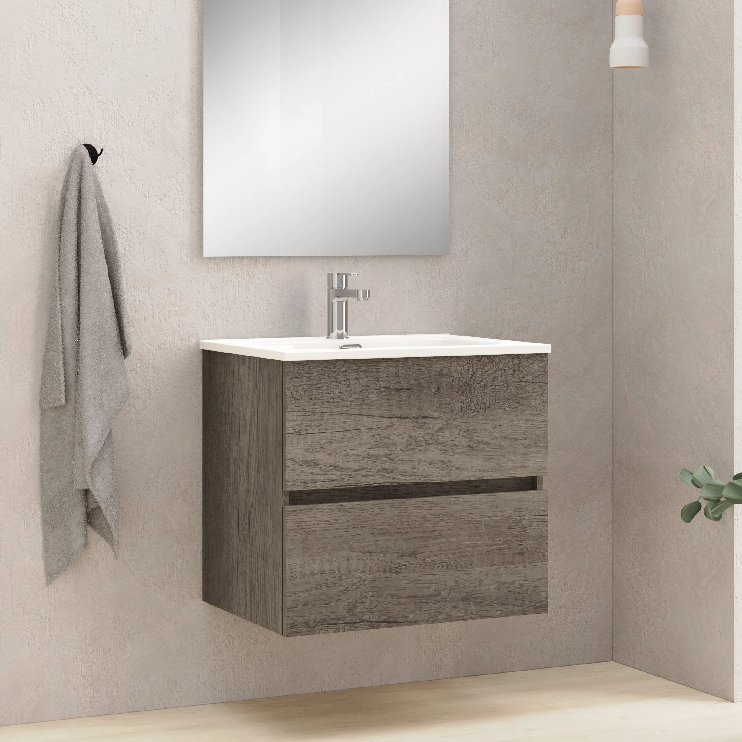 Baikal Mueble de Baño Dos cajones, suspendido a la Pared con Lavabo. Melamina 16. Mueble montado. Mueble de 50cm Nebraska Sin Espejo