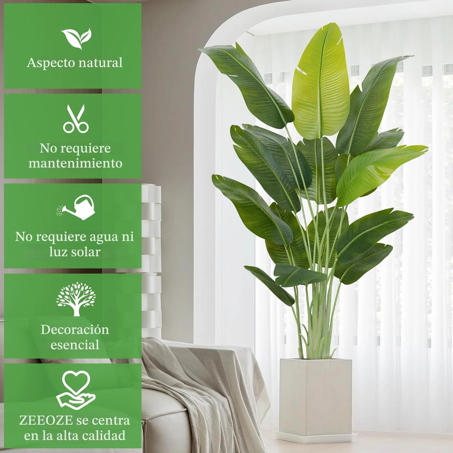 Planta Artificial Ave del Paraíso 200cm Plantas Artificiales Decorativas con 15 Hojas de Plátano,Planta Artificial Grande Interior con Maceta Blanca para Decoracion Hogar Salon Casa Room Decor