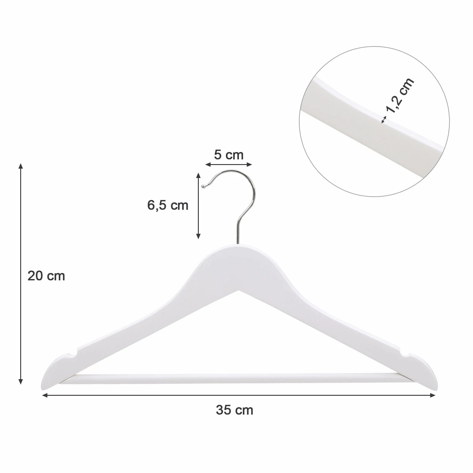 SONGMICS Juego de 20 Perchas para Niños de Madera Maciza, para Ropa Infantil, con Barra de Pantalones, Muescas en Hombros, Ganchos Giratorios, 35 cm Largo, Blanco y Plata CRW06W-20