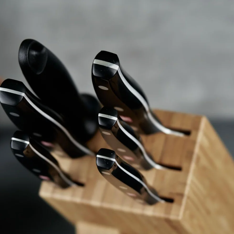 ZWILLING Bloque de cuchillos, 7 piezas, Bloque de bambú, Cuchillos con mango especial de acero inoxidable/plástico, Twin Pollux