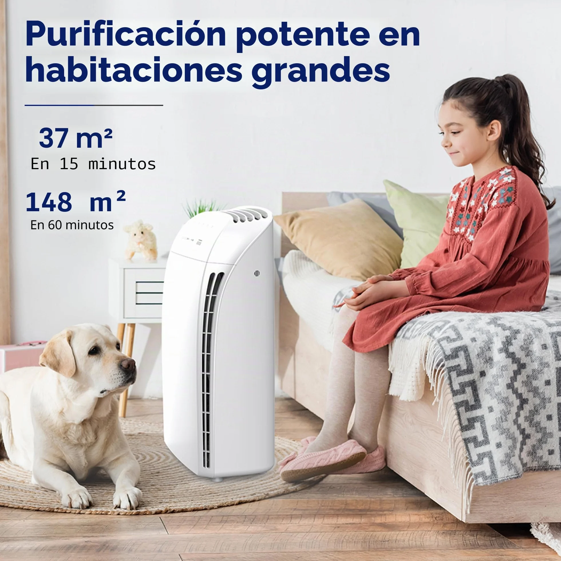 Membrane Solutions MSA3 Purificador de Aire con Filtro HEPA, para Espacio Grande hasta 147 m², Silencioso 22dB, Air Purifier para Alérgicos, Elimina 99,97% de Alergia, Polen, Polvo,Humo, Olores