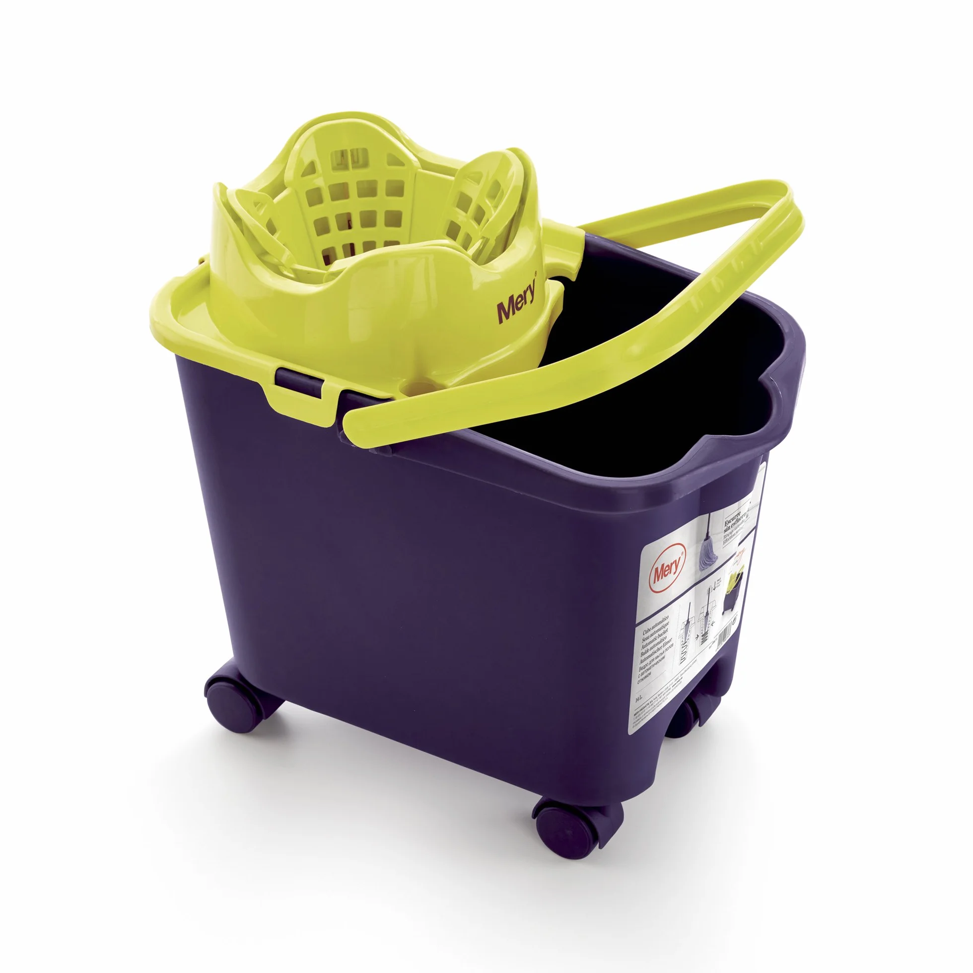 Cubo de fregona automático escurridor ecológico con ruedas morado 14L 38x25x39 cm