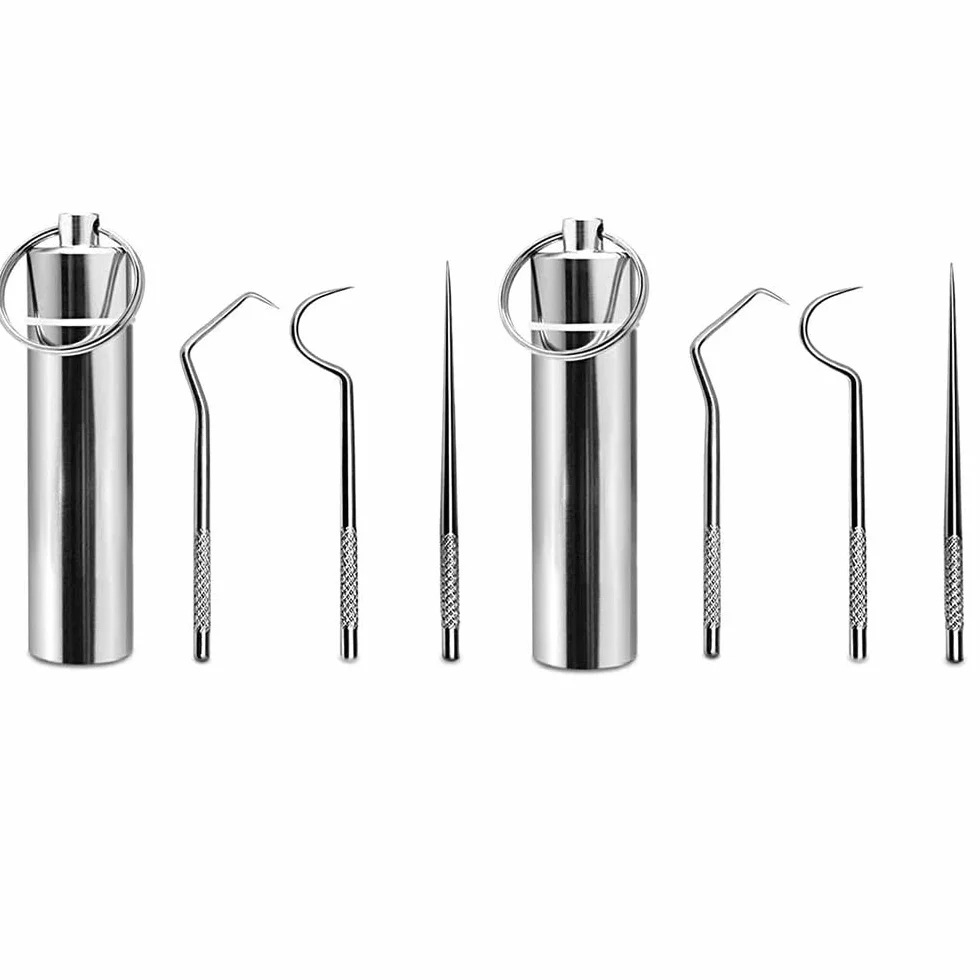 Kit de Palillos de Dientes de Acero Inoxidable Reutilizable con Soporte y Llavero Portátil
