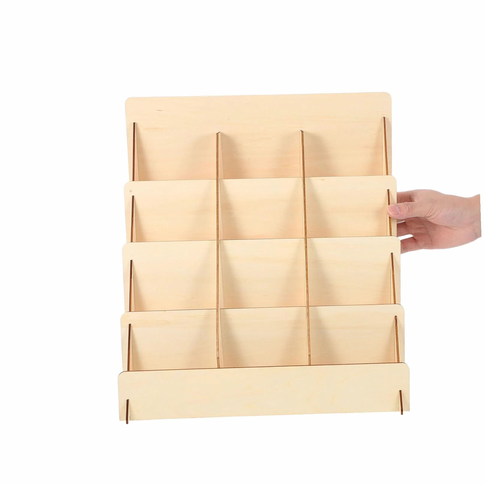 Uonlytech Porta Tarjetas de Felicitación de Madera 4 Niveles, Organizador Versátil para Exhibición en Mesa y Optimización de Espacio Estilo Rústico Natural