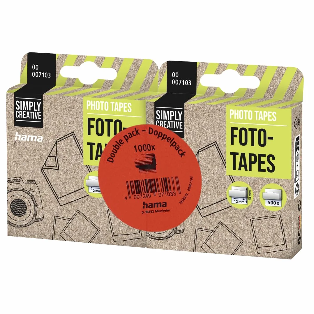 Hama | Cinta Transparente Para Pegar Fotos, Cinta fotográfica transparente, 1000 unidades (2 paquetes de 500 unidades), Para pegar imágenes a un álbum, Color Transparente