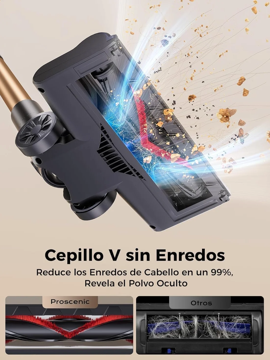 Proscenic P11 Ultra+ Aspiradora sin Cable 50KPa 500W 50Min Cepillo Antienredos Pantalla LED