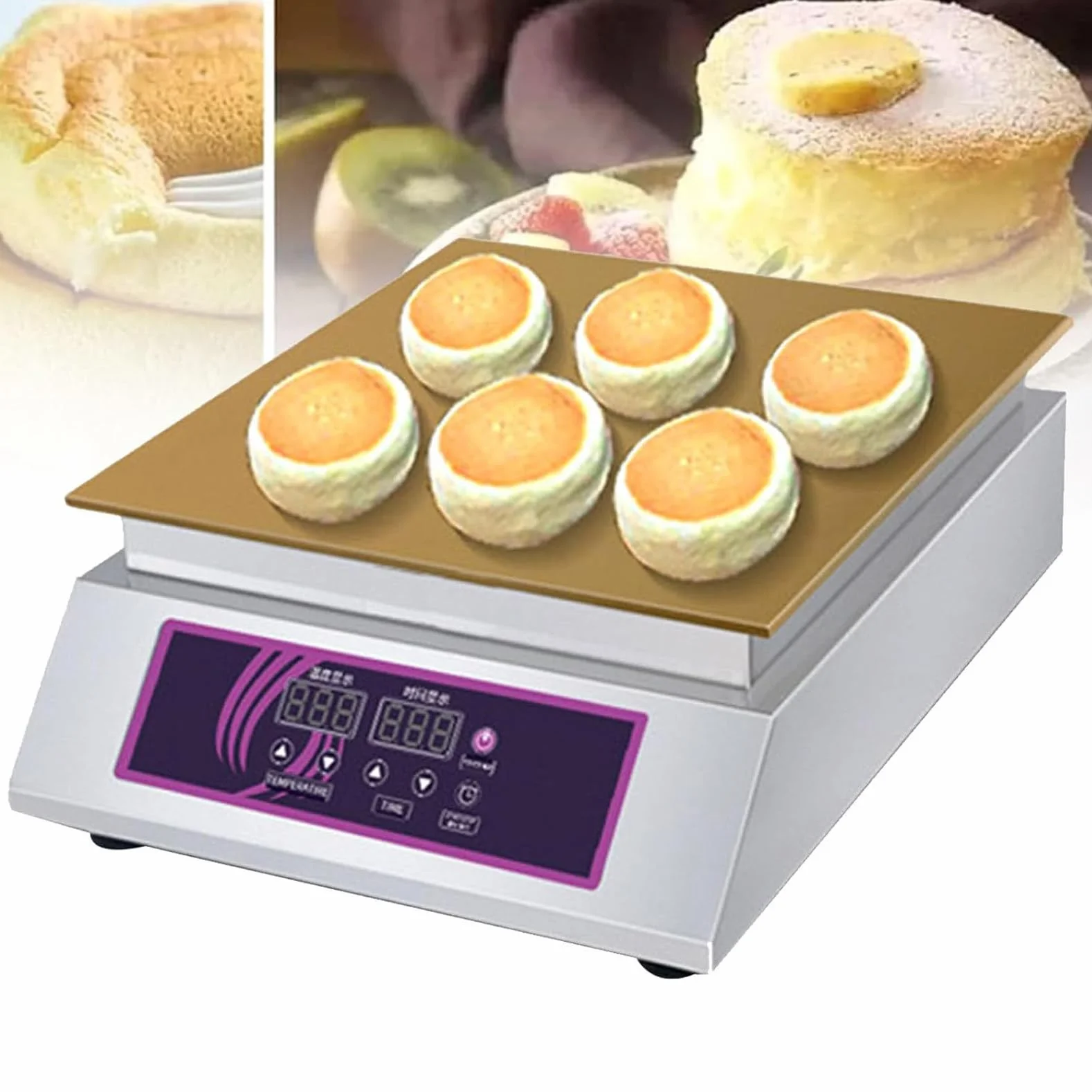 Máquina eléctrica para soufflé, dorayaki, de acero inoxidable SingleHead | con placas de cobre puro, de calidad comercial, para soufflé, panqueques y muffins. Pantalla digital