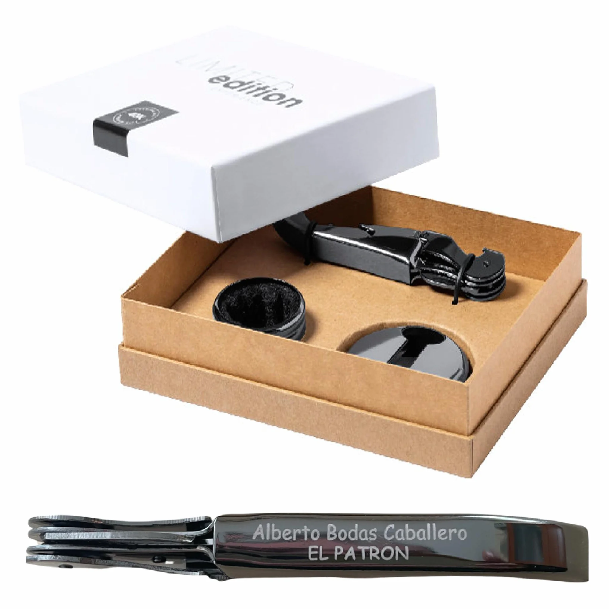 Regalo Grabado - Sacacorchos Personalizado con Accesorios para Vino | Edición Limitada | Acero Inoxidable | Grabado en 24h | Diseño Elegante y Caja Presentación.