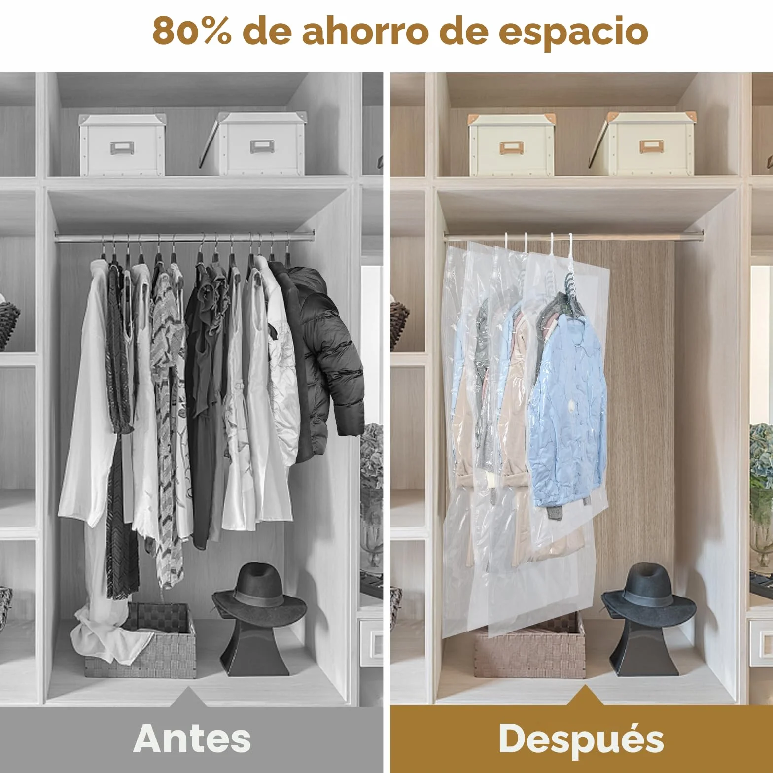 Bolsas colgantes de almacenamiento al vacío, 4 bolsas ahorradoras de espacio para ropa