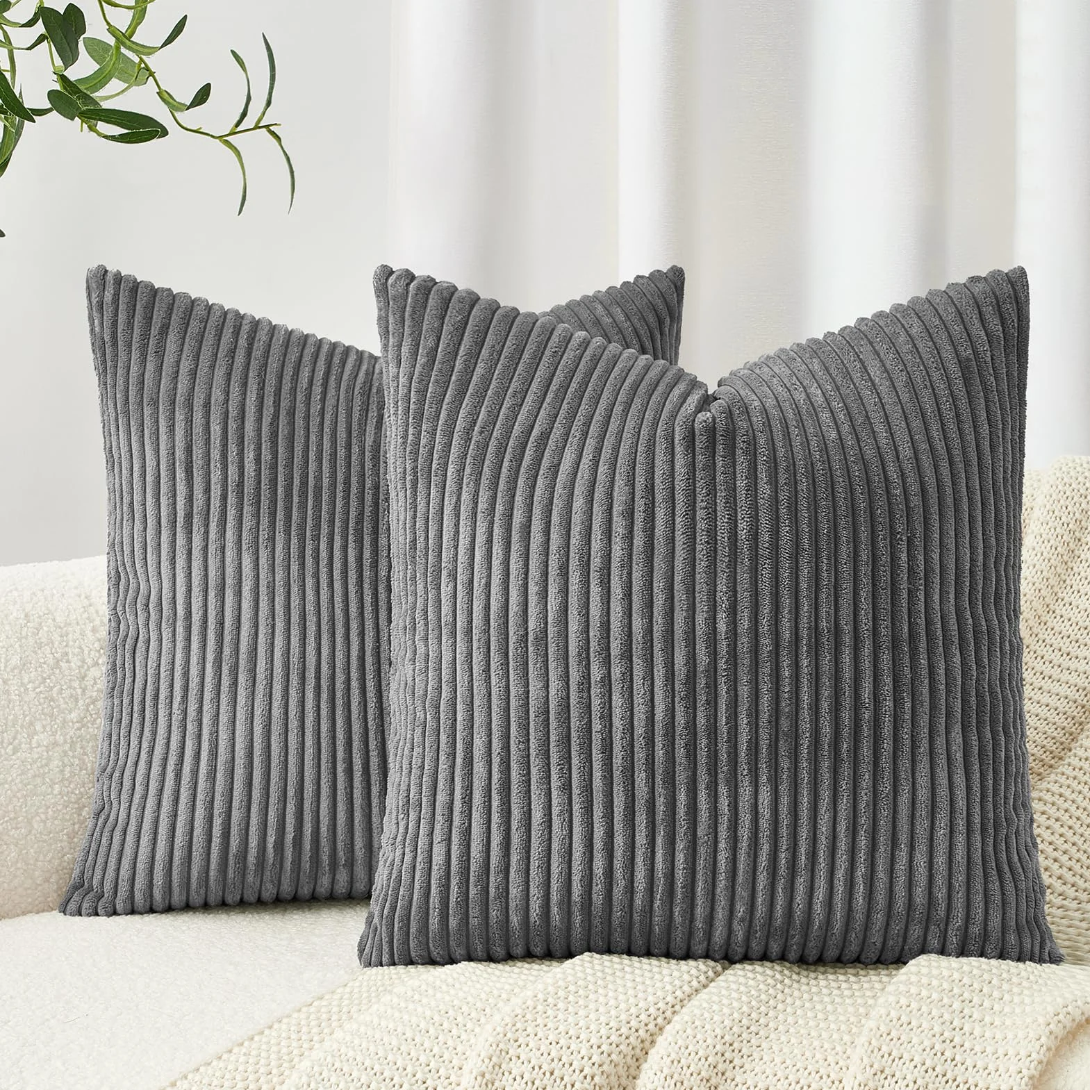Topfinel Fundas Cojines 45x45 Gris Oscuro Pana Decoracion Hogar Moderno Sala 2 Piezas