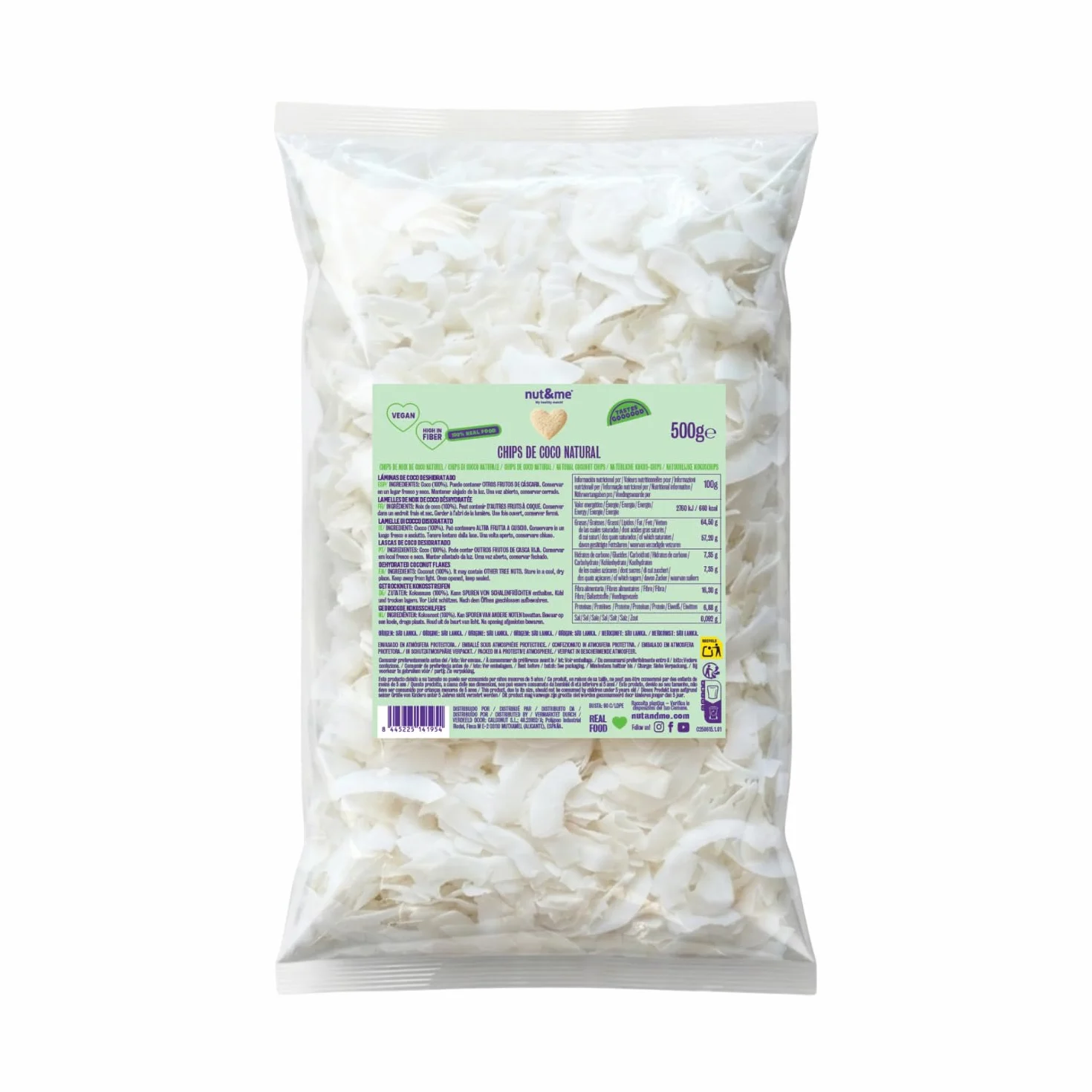 Natural Chips de Coco 500 g Tostado Laminado Sin Azúcar Vegano Sin Gluten Snack Saludable