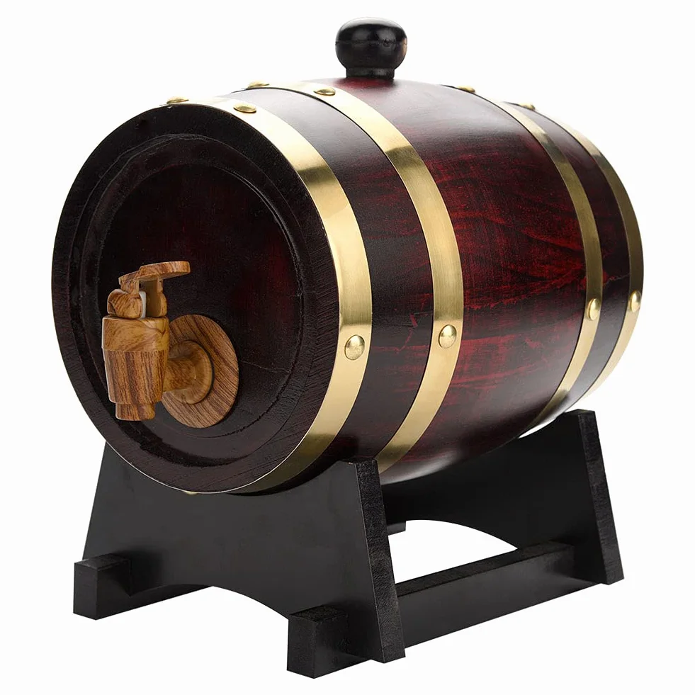 1. Barril de madera de roble de 5 litros, barril de almacenamiento de whisky de madera vintage, decantador de barril de envejecimiento con grifo, decoración del hogar para whisky y ron