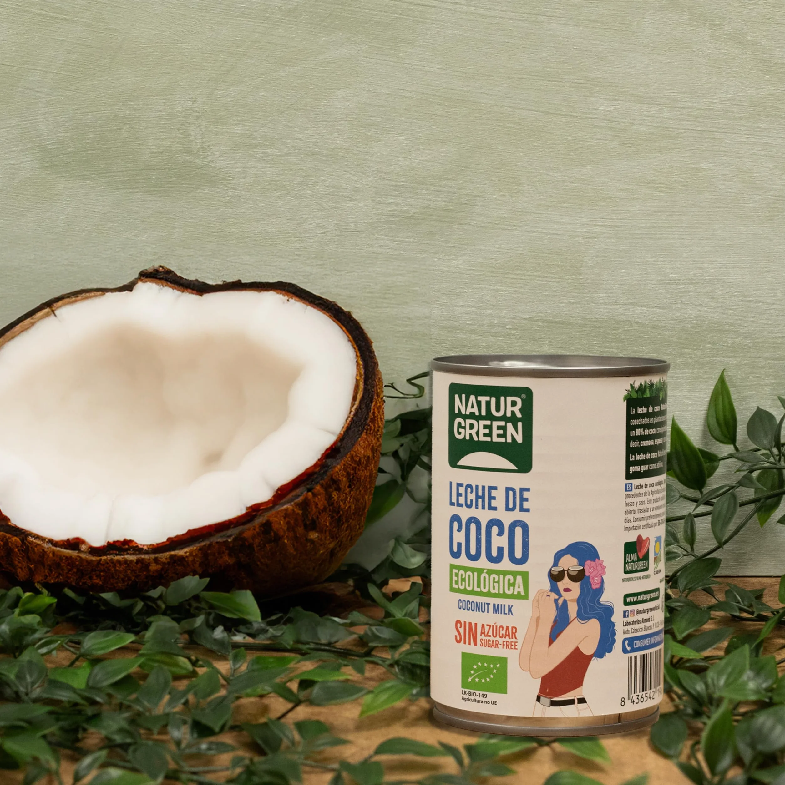 NaturGreen Leche de Coco BIO Cremosa Ecológica Sin Azúcar 400 ml