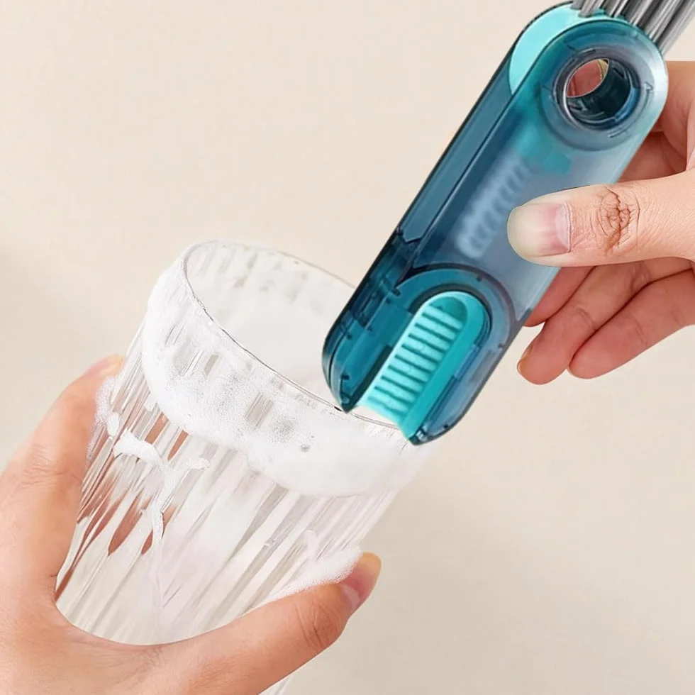 Cepillo Multifunción 3 en 1, 2 Pcs Cepillos de Paja para Limpieza de Hendiduras y Botellas