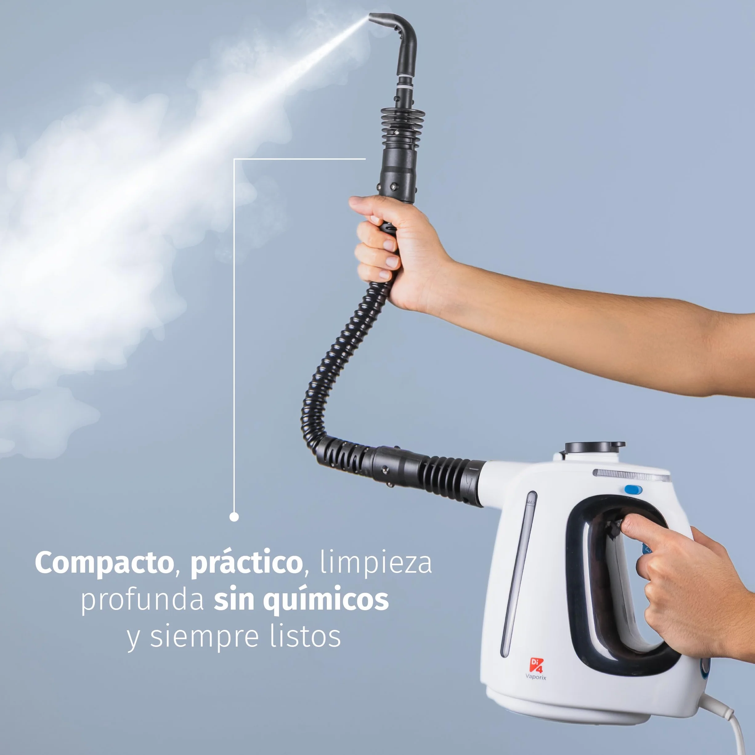 Limpiador a Vapor de Mano 1350W 32 g/min 30s Calentamiento 550 ml 9 Accesorios Manguera 3 m Vaporix