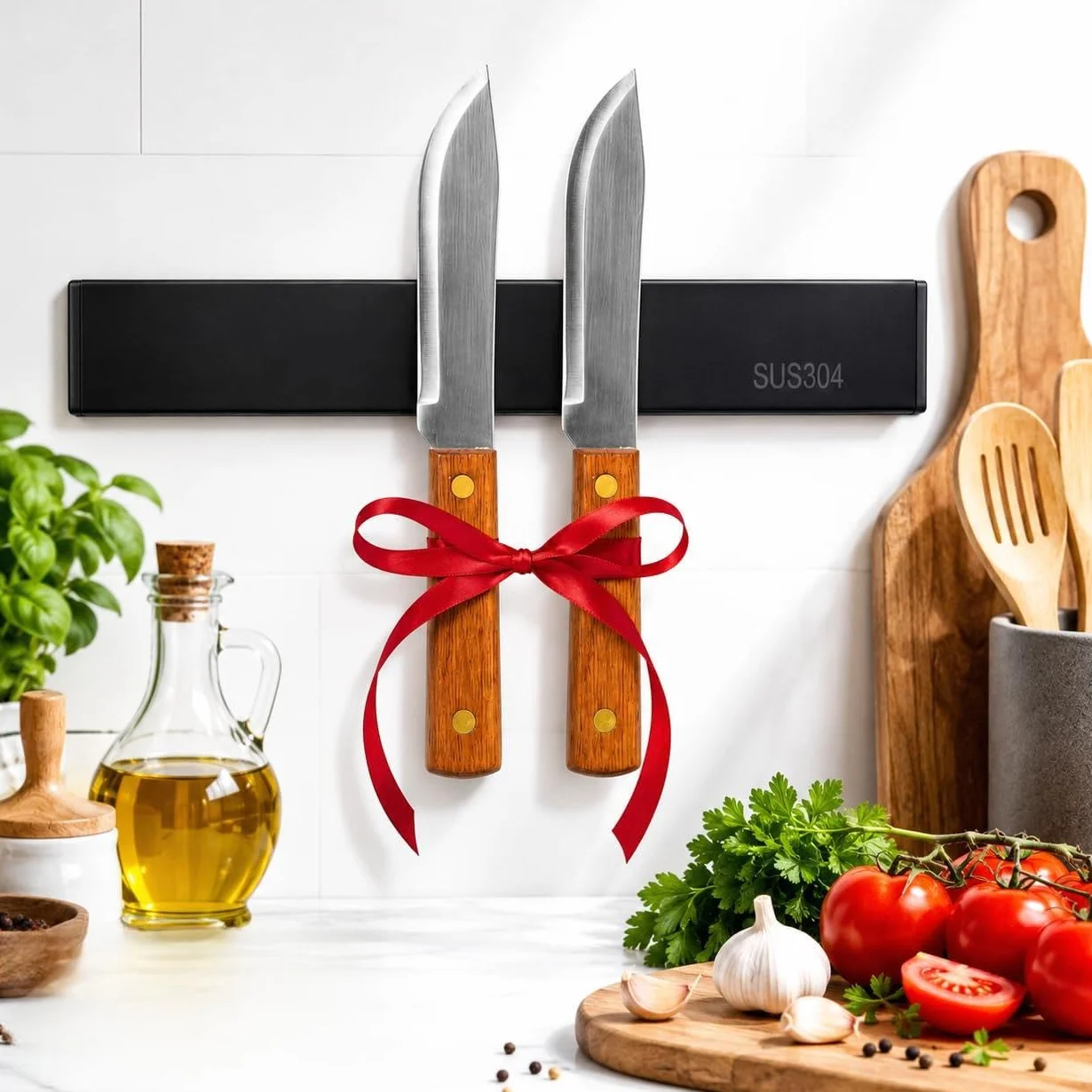 Soporte Cuchillos Cocina Imán 30cm Autoadhesivo con 2 Cuchillos