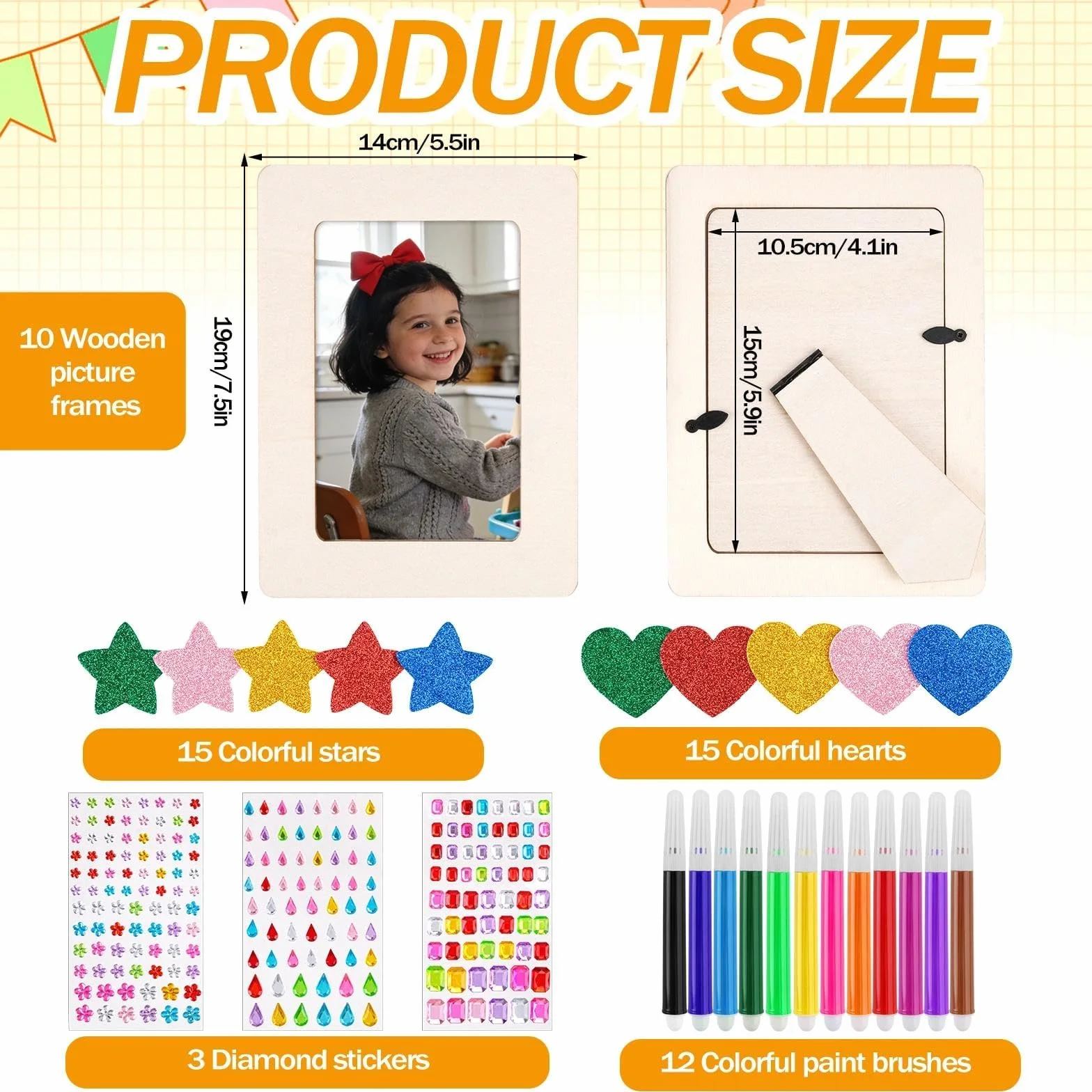 10 Pcs Marco de Foto Decoración para Niños, 19 x 14 cm Marcos de Madera para Manualidades, DIY Marco Fotos con 12 Rotuladores y Pegatinas, Ideal para Cumpleaños Infantiles, Manualidades