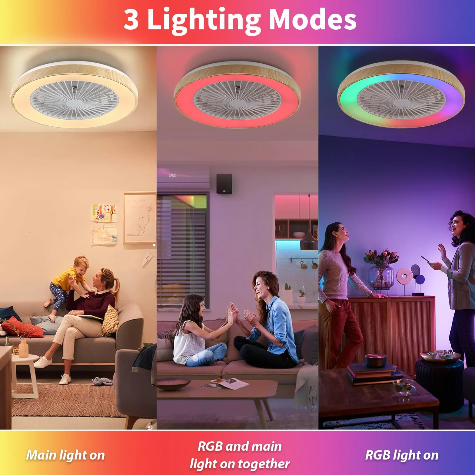 activeallbrite Ventiladores de techo, Motor DC 20W, Velocidad del Viento ajustable con Control Remoto, Adecuado Dormitorio, Habitación infantil.