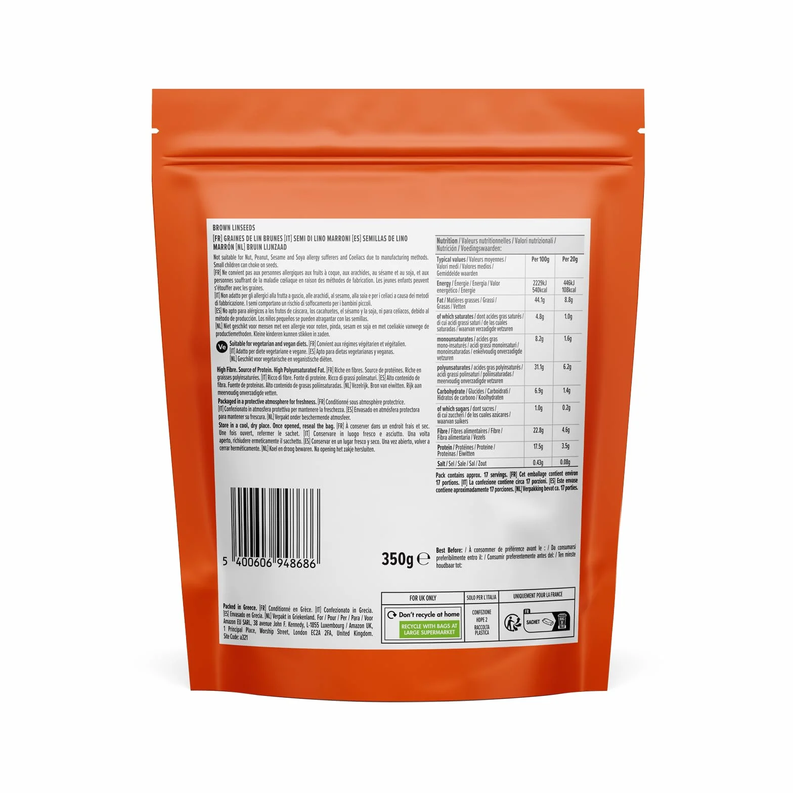 Semillas De Lino by Amazon, 1400g (4 Paquetes de 350g)