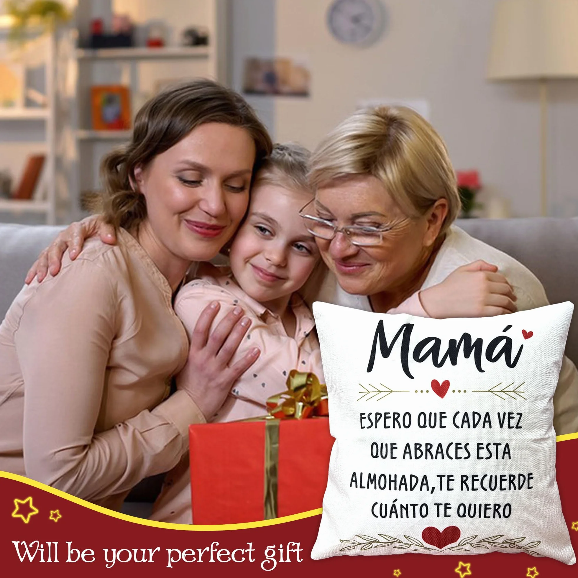 Cojín Regalo para Mamá - Funda de Cojín Hija Hijo - Espero Que Te Quiero - Cumpleaños, Día de la Madre, Navidad